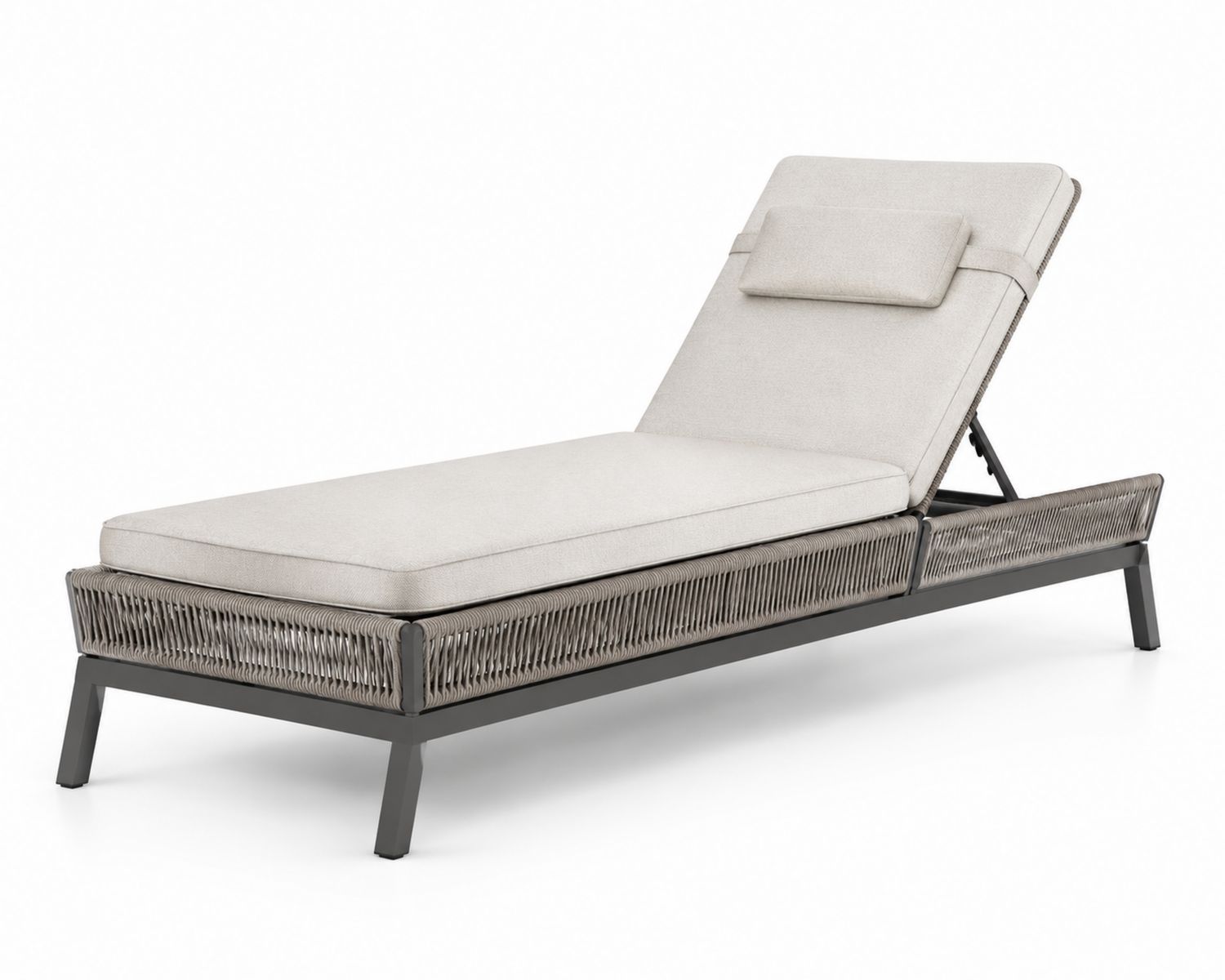 Chaise Longue d'Extérieur en Aluminium et Résine Tressée Beige