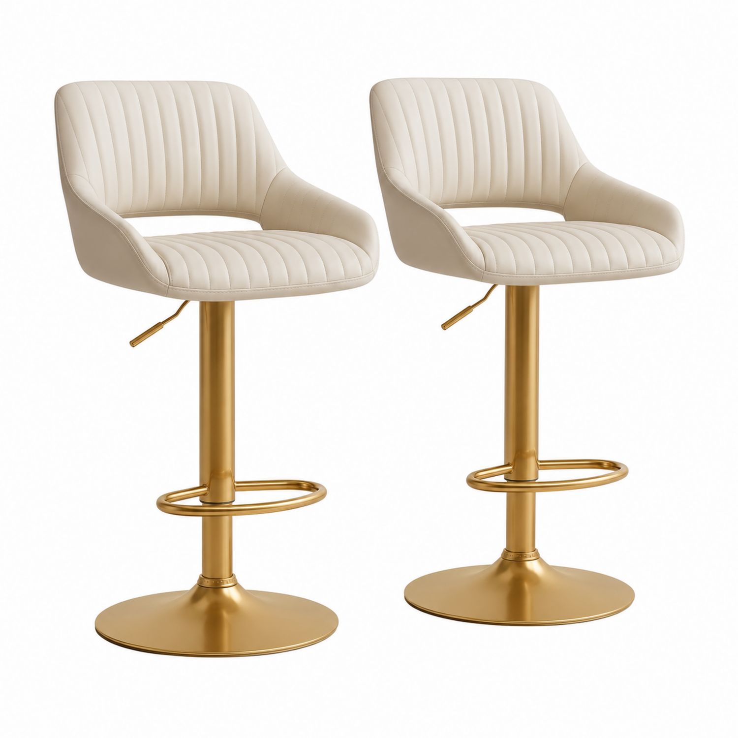 Lot de 2 tabourets de bar en cuir synthétique et métal doré