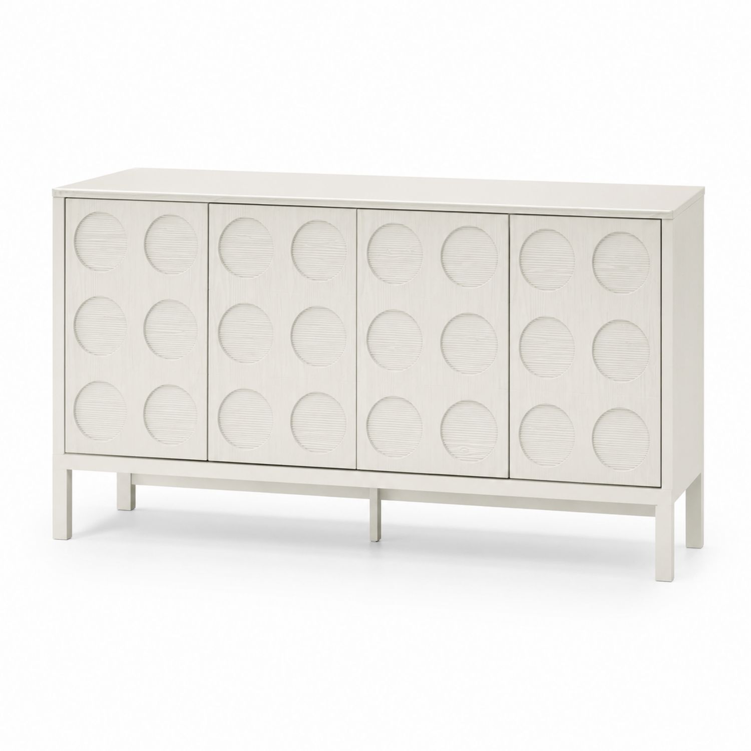 Buffet en bois avec portes à motifs circulaires 160x45x85 cm Blanc