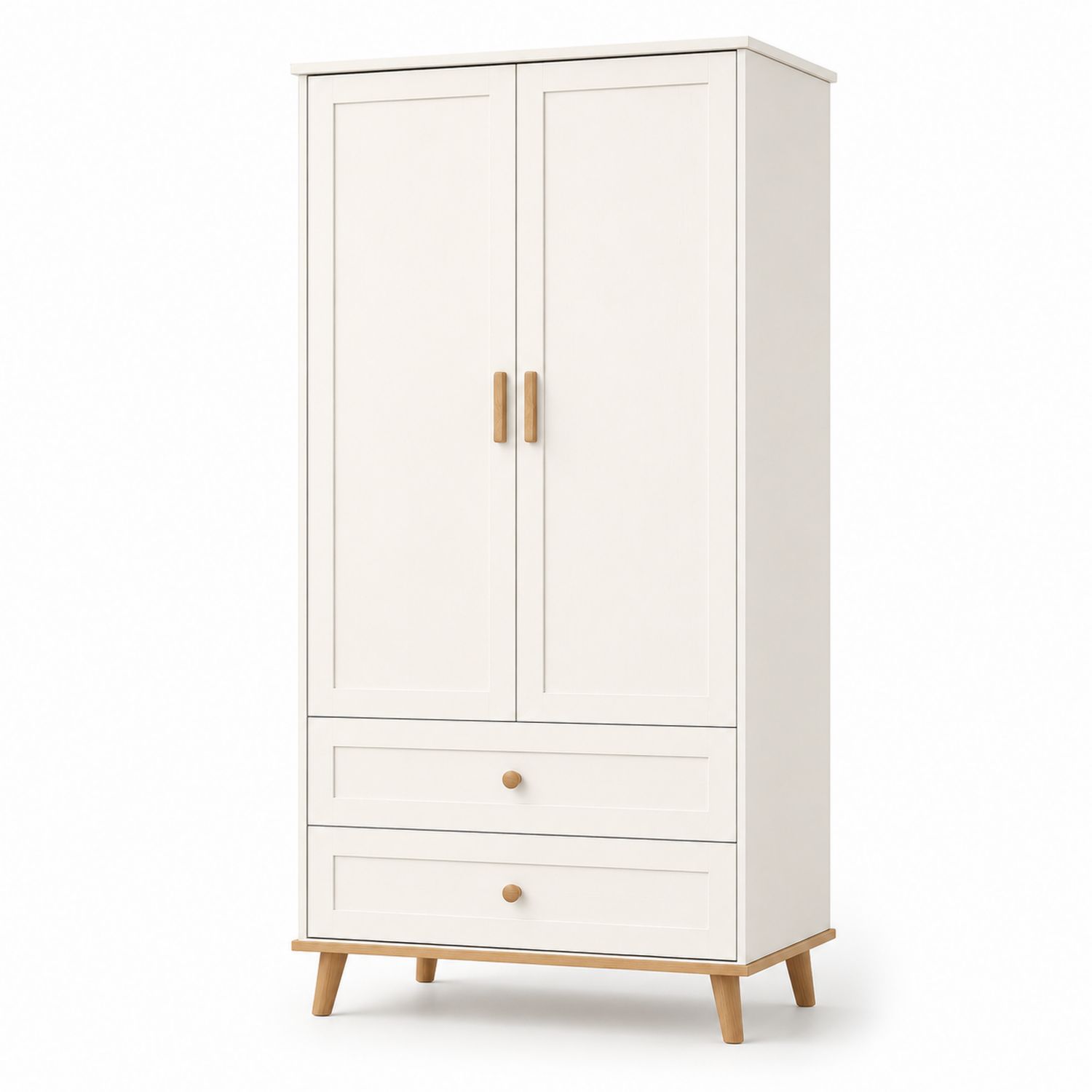 Armoire en MDF 2 portes 2 tiroirs Blanc