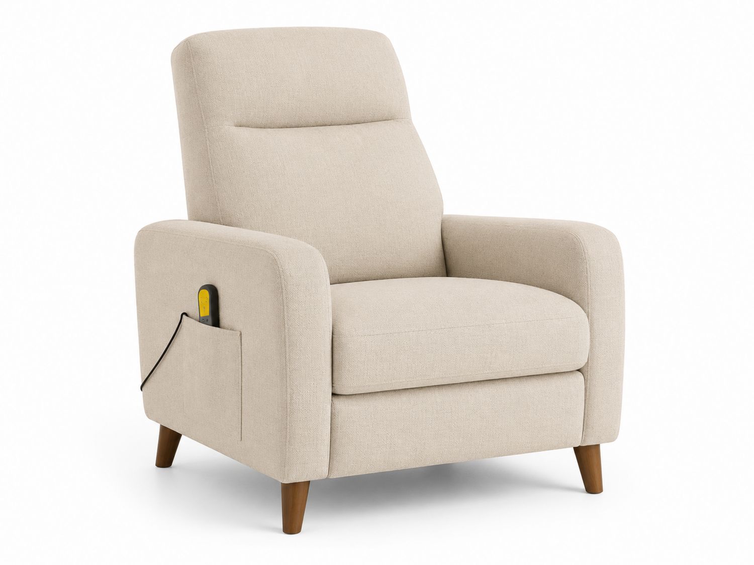 Fauteuil inclinable en tissu beige avec pieds en bois