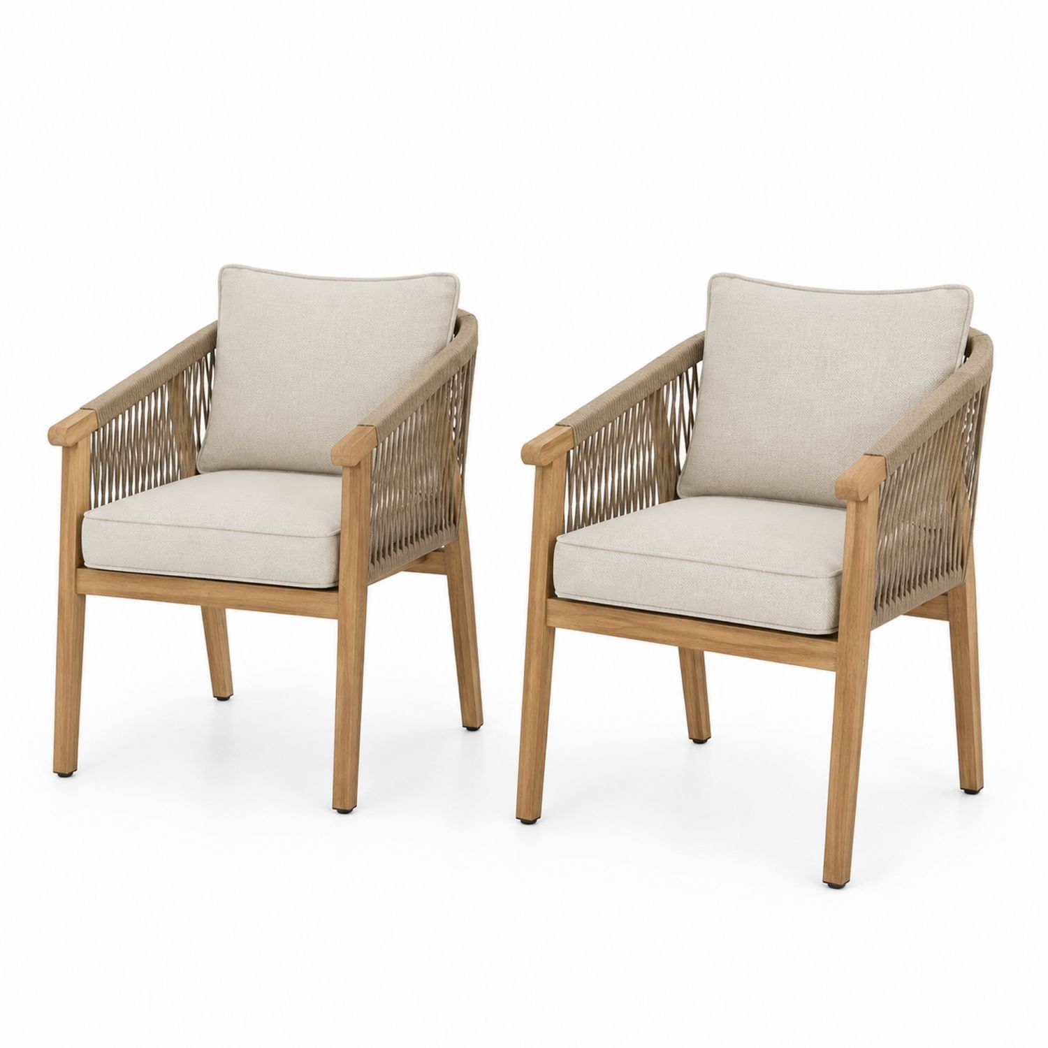 Lot de 2 chaises en bois avec coussins en polyester beige
