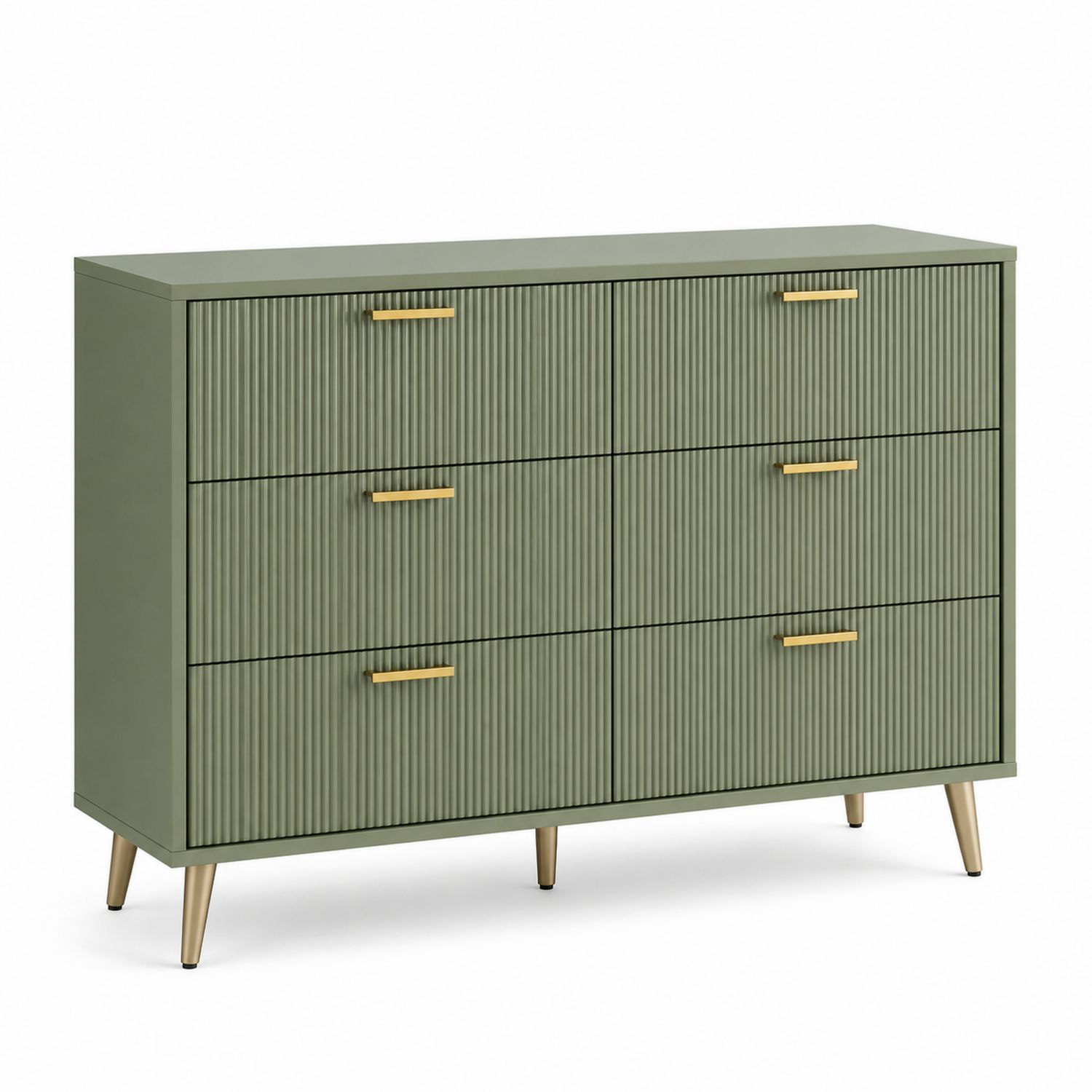 Commode en bois MDF vert avec poignées dorées