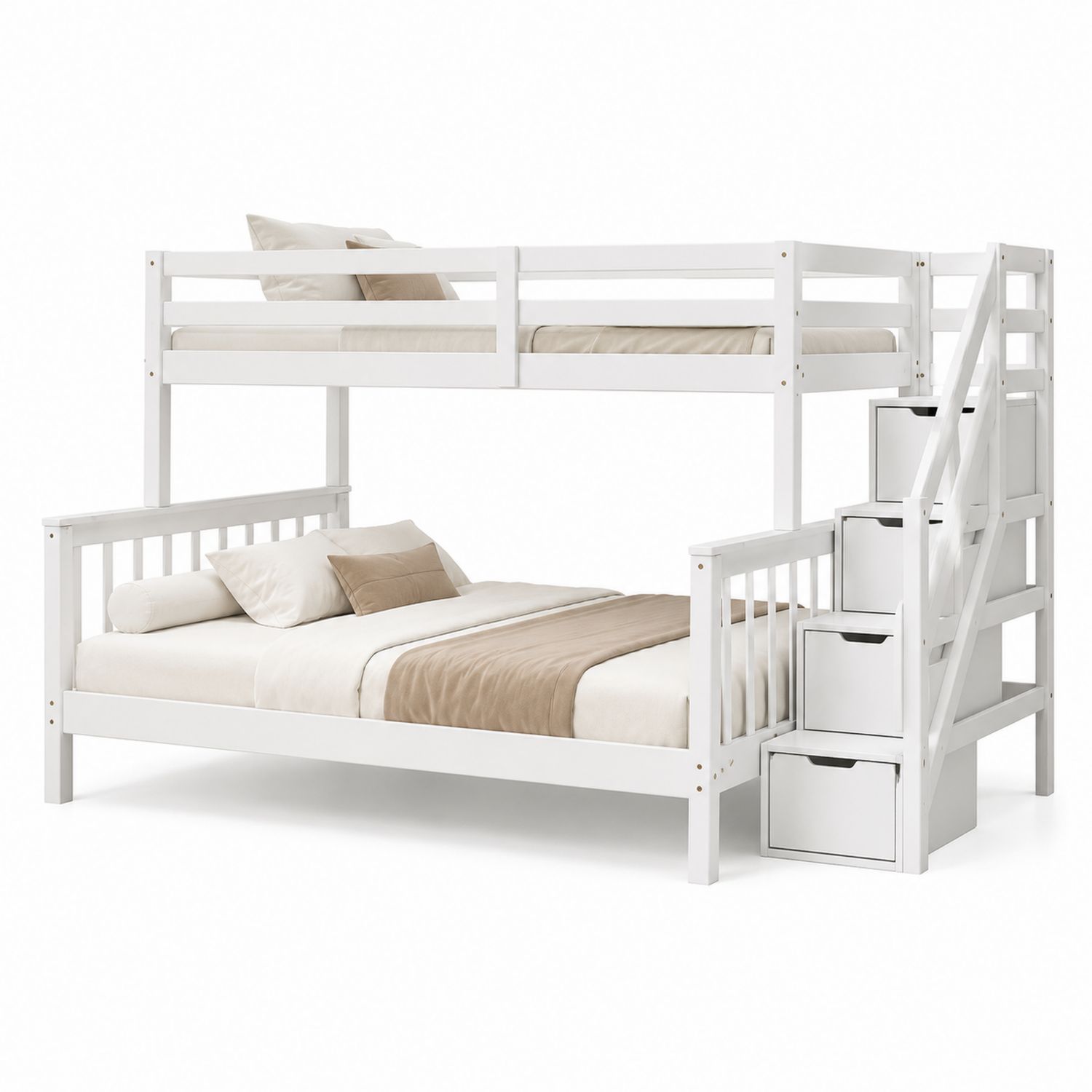 Lit superposé en bois Blanc avec matelas et oreillers