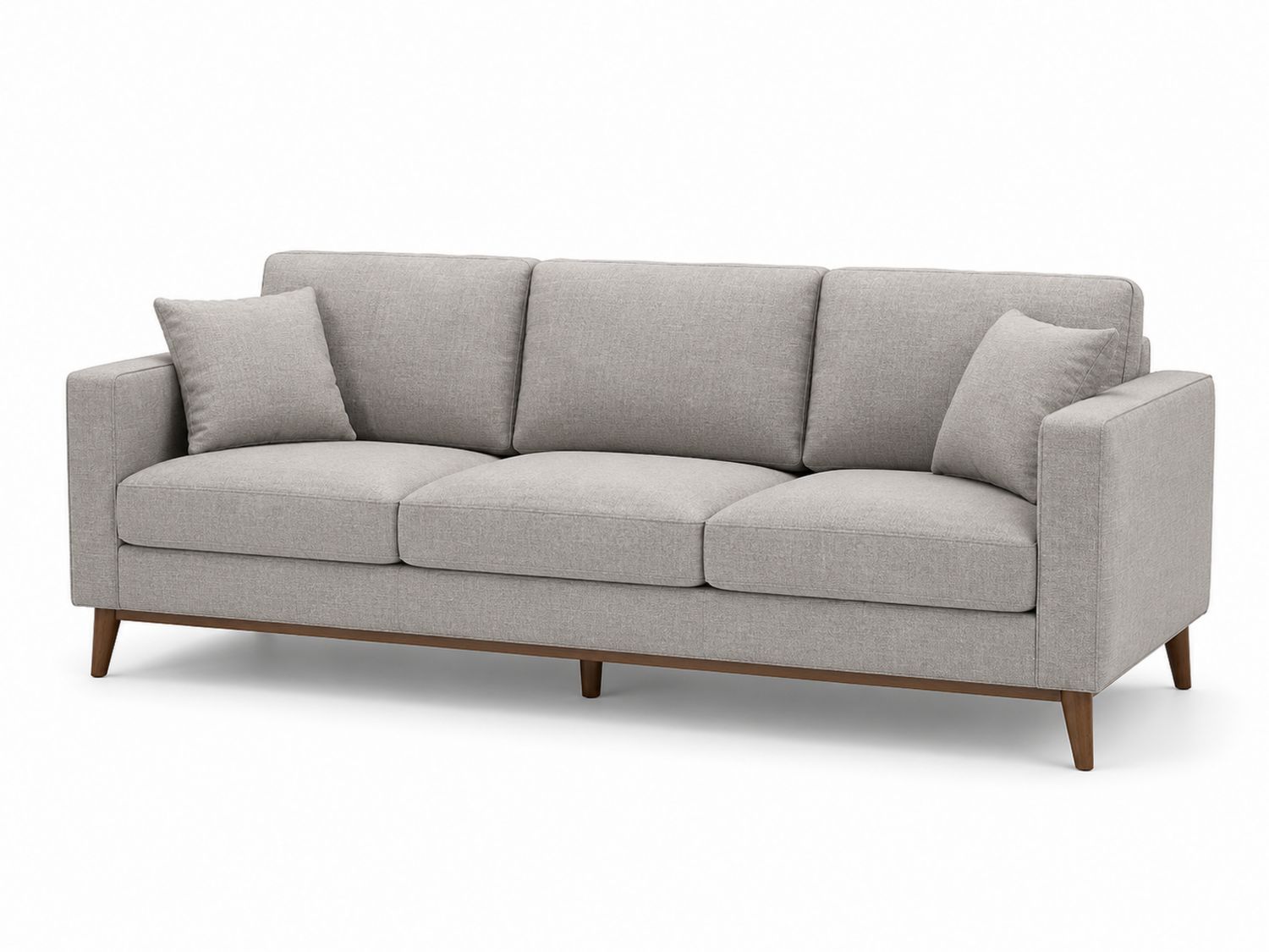 Canapé 3 places en tissu gris avec pieds en bois
