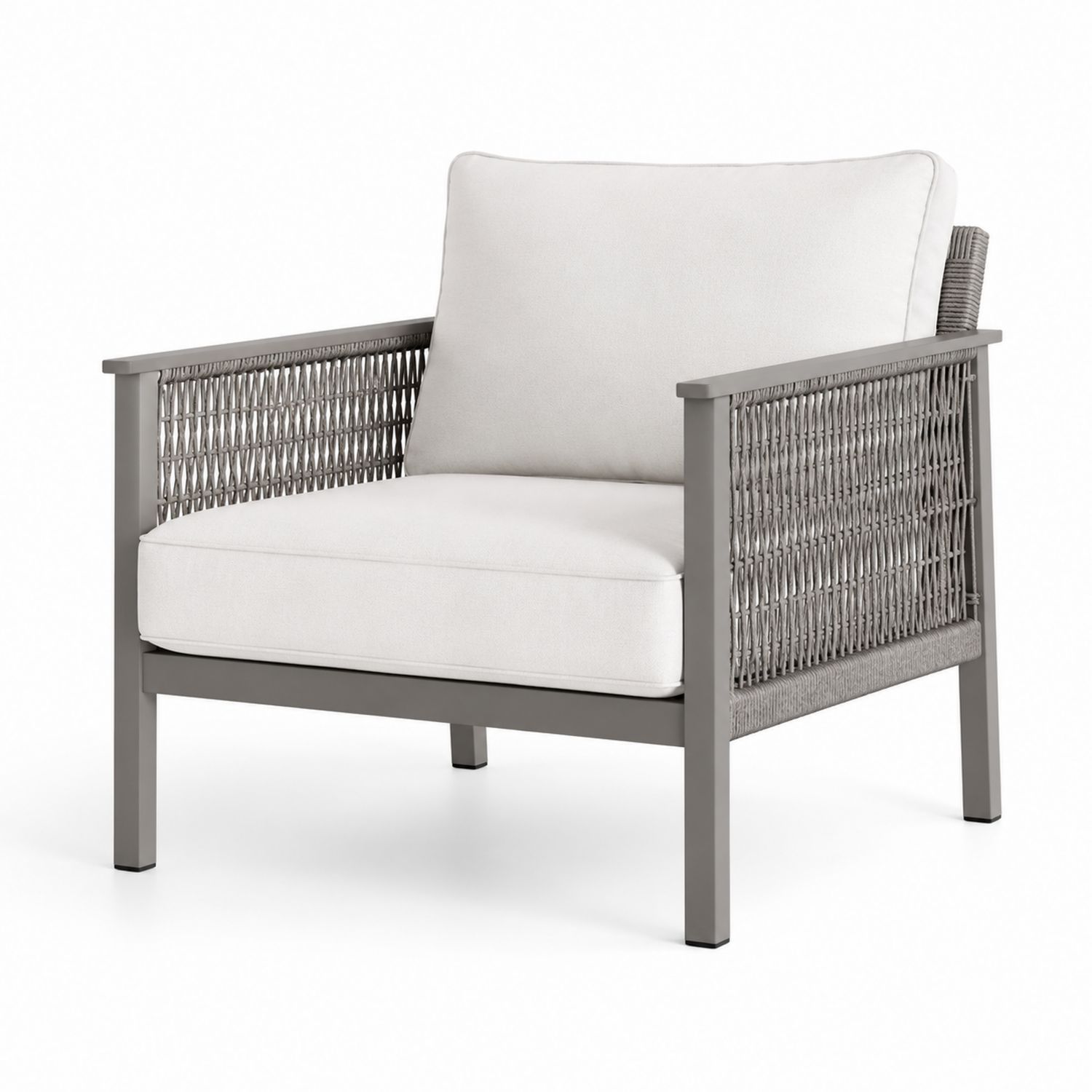 Fauteuil d'extérieur en aluminium et corde tressée avec coussins en polyester