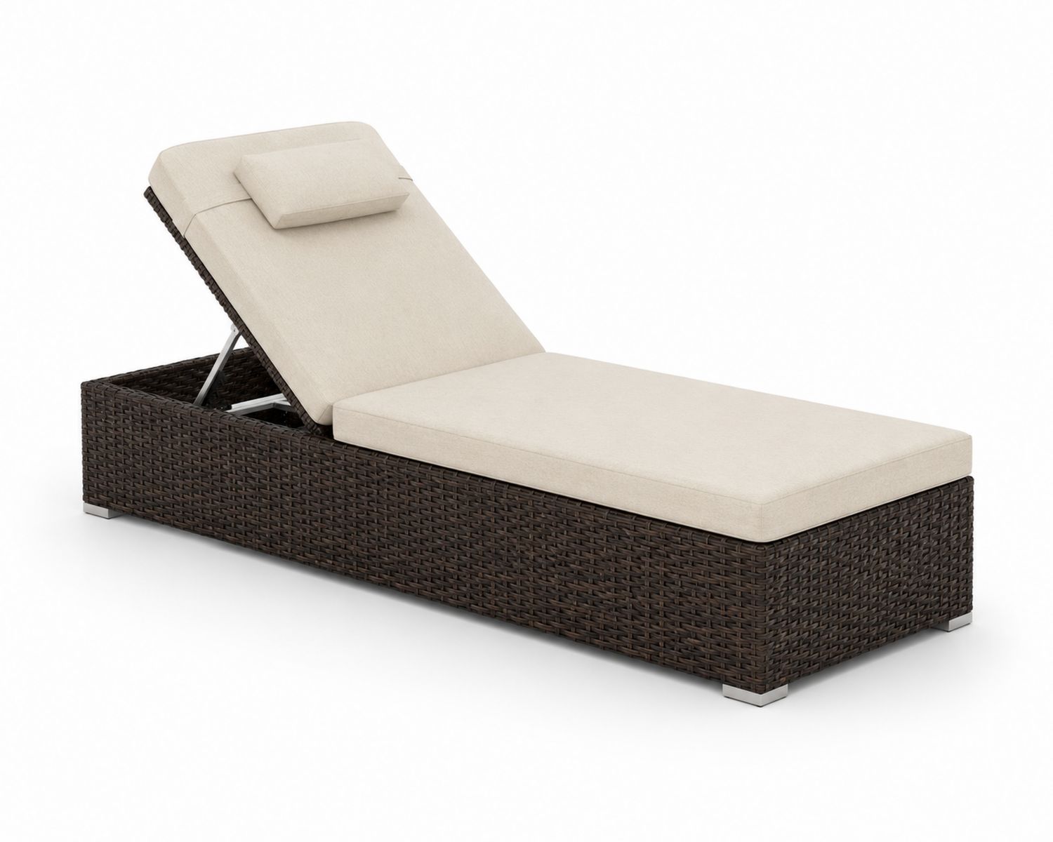Chaise longue extérieure en résine tressée avec coussin ajustable Beige/Marron
