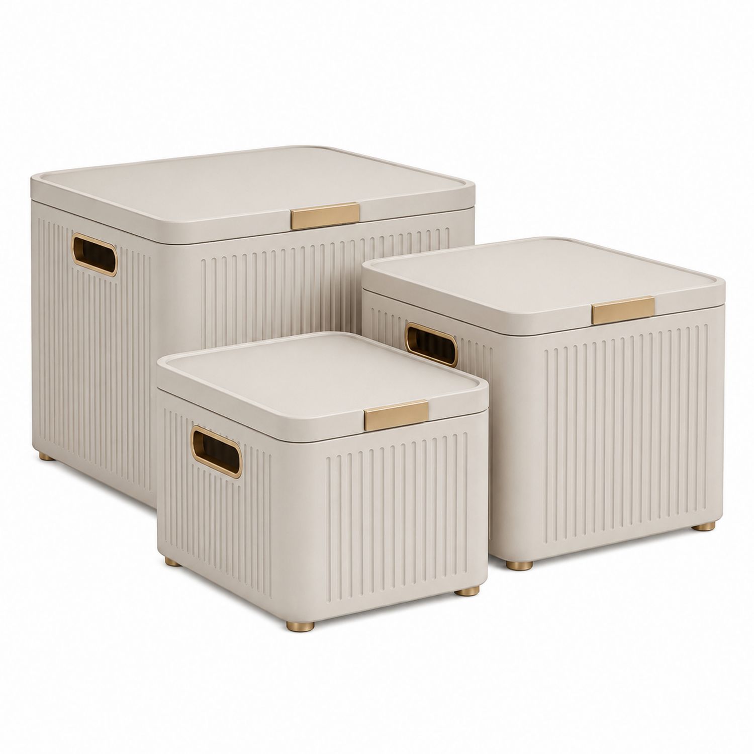 Ensemble de 3 boîtes de rangement en plastique ABS Beige