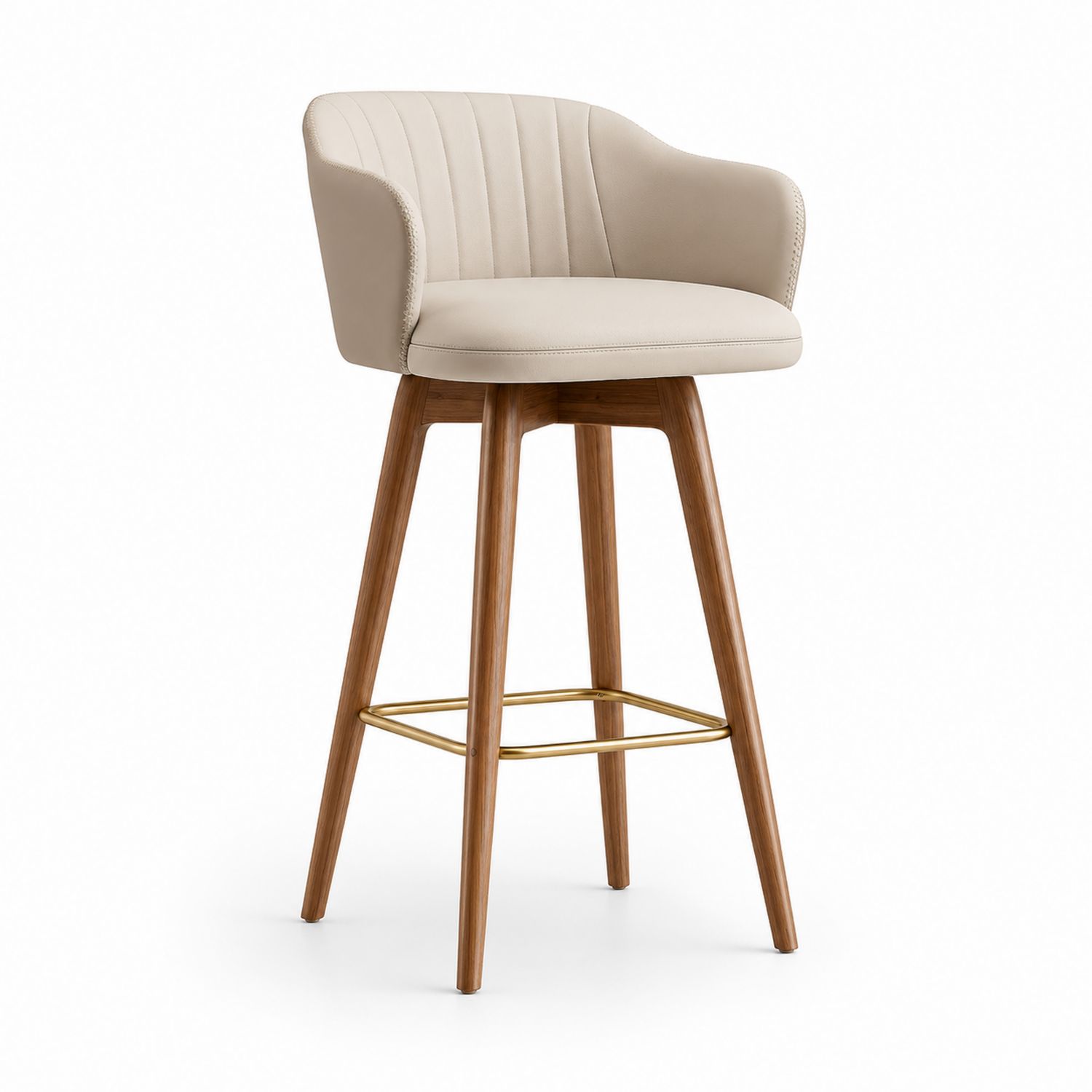 Tabouret de bar en bois et cuir PU Beige