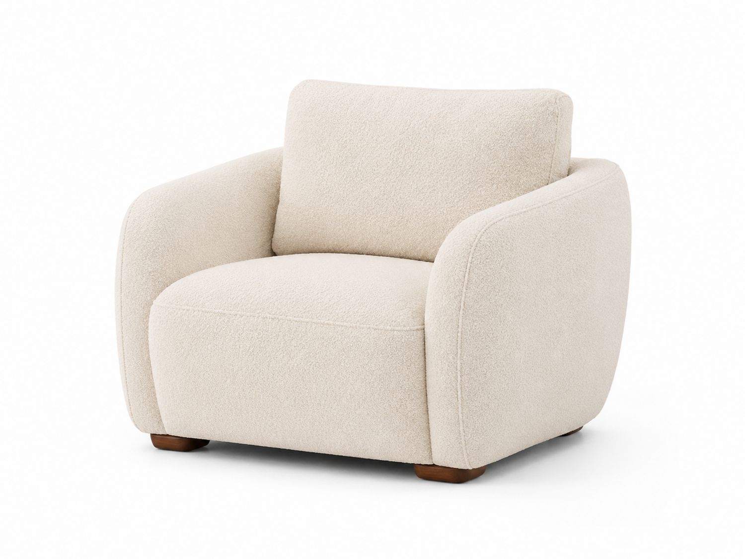 Fauteuil en tissu bouclé écru avec pieds en bois