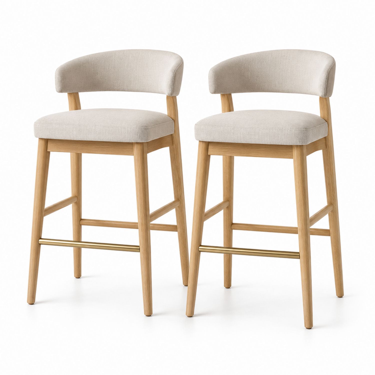 Tabourets de bar en bois et tissu beige - Lot de 2