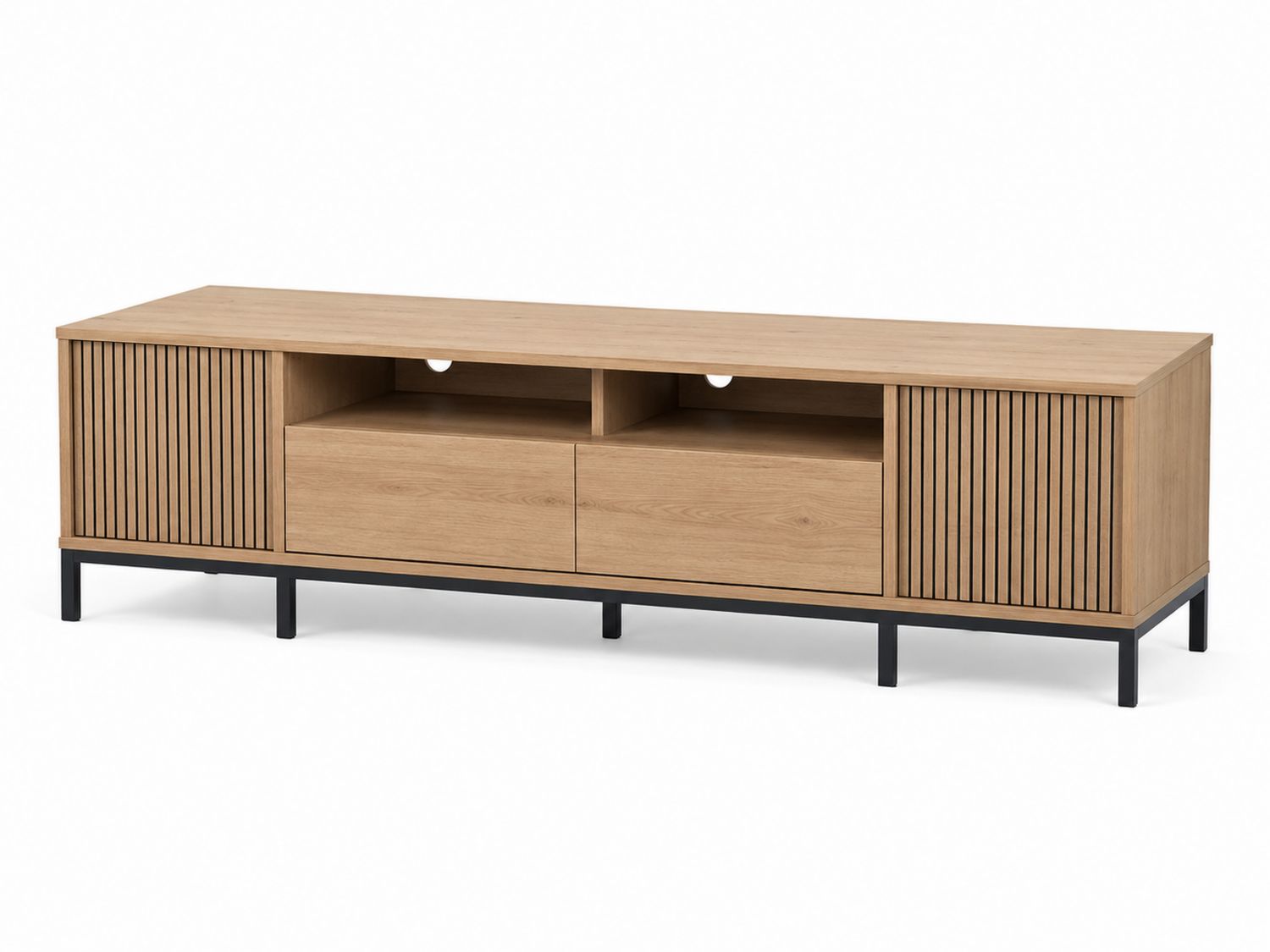 Meuble TV en bois MDF et métal avec portes et tiroirs