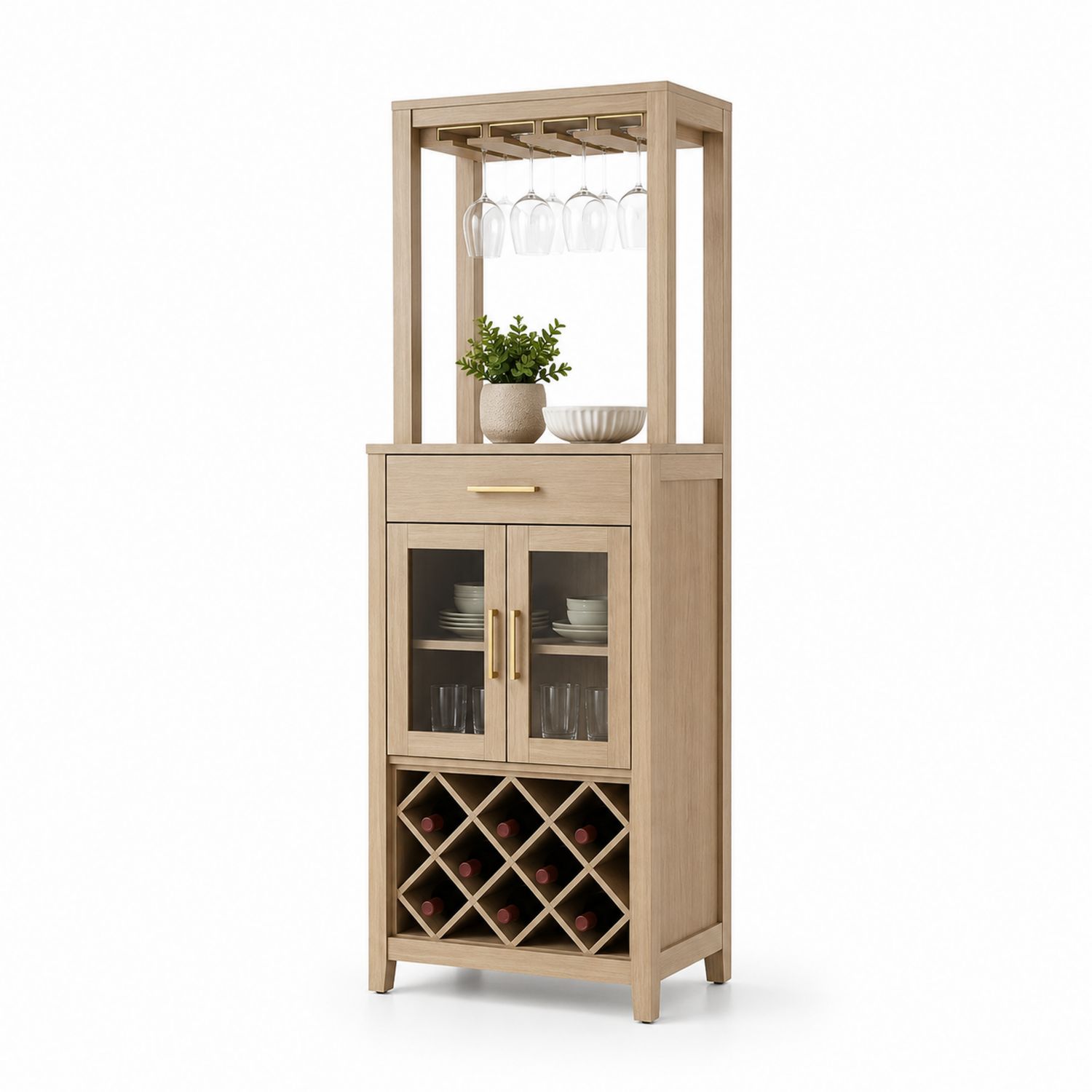 Buffet en bois avec porte-verres et rangement à vin