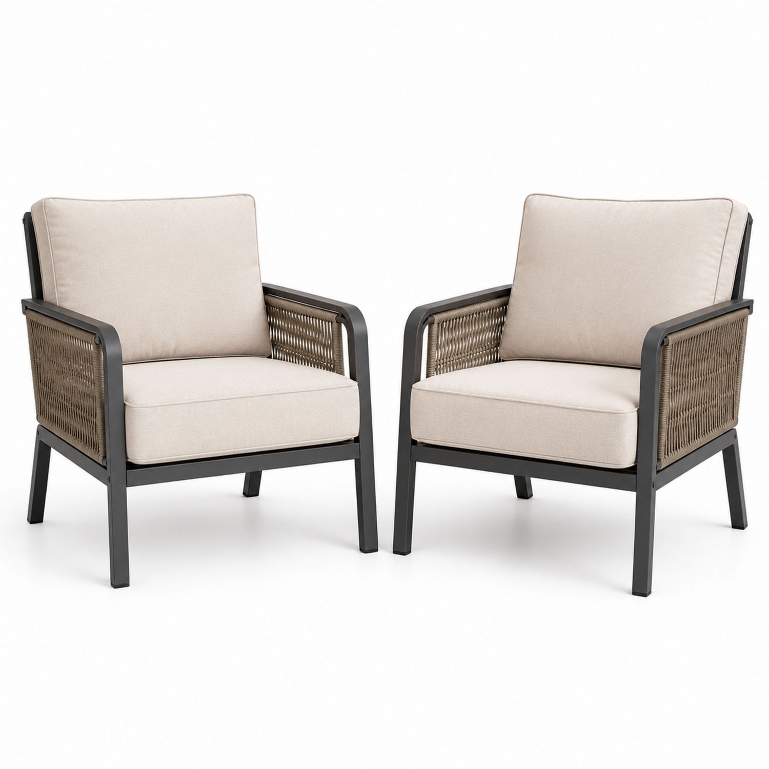 Lot de 2 fauteuils en aluminium et résine tressée beige