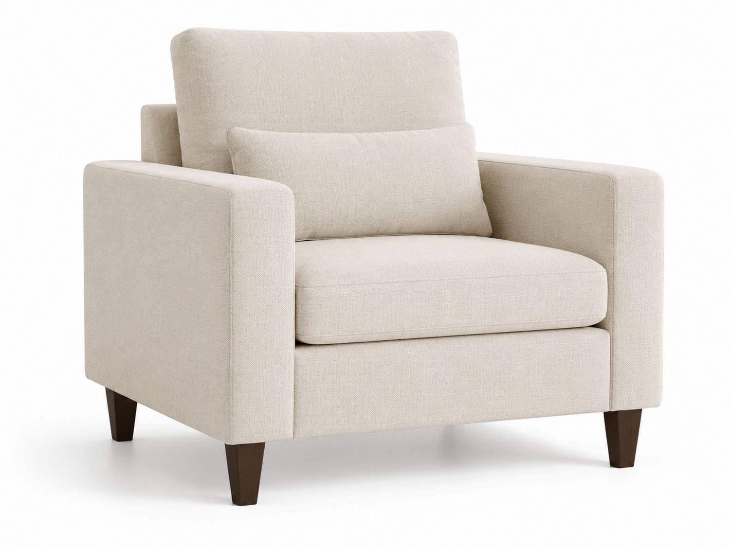 Fauteuil en tissu polyester beige avec pieds en bois