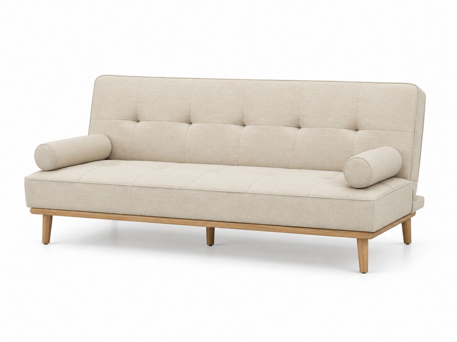 Canapé convertible en tissu et bois beige 200x85x75 cm