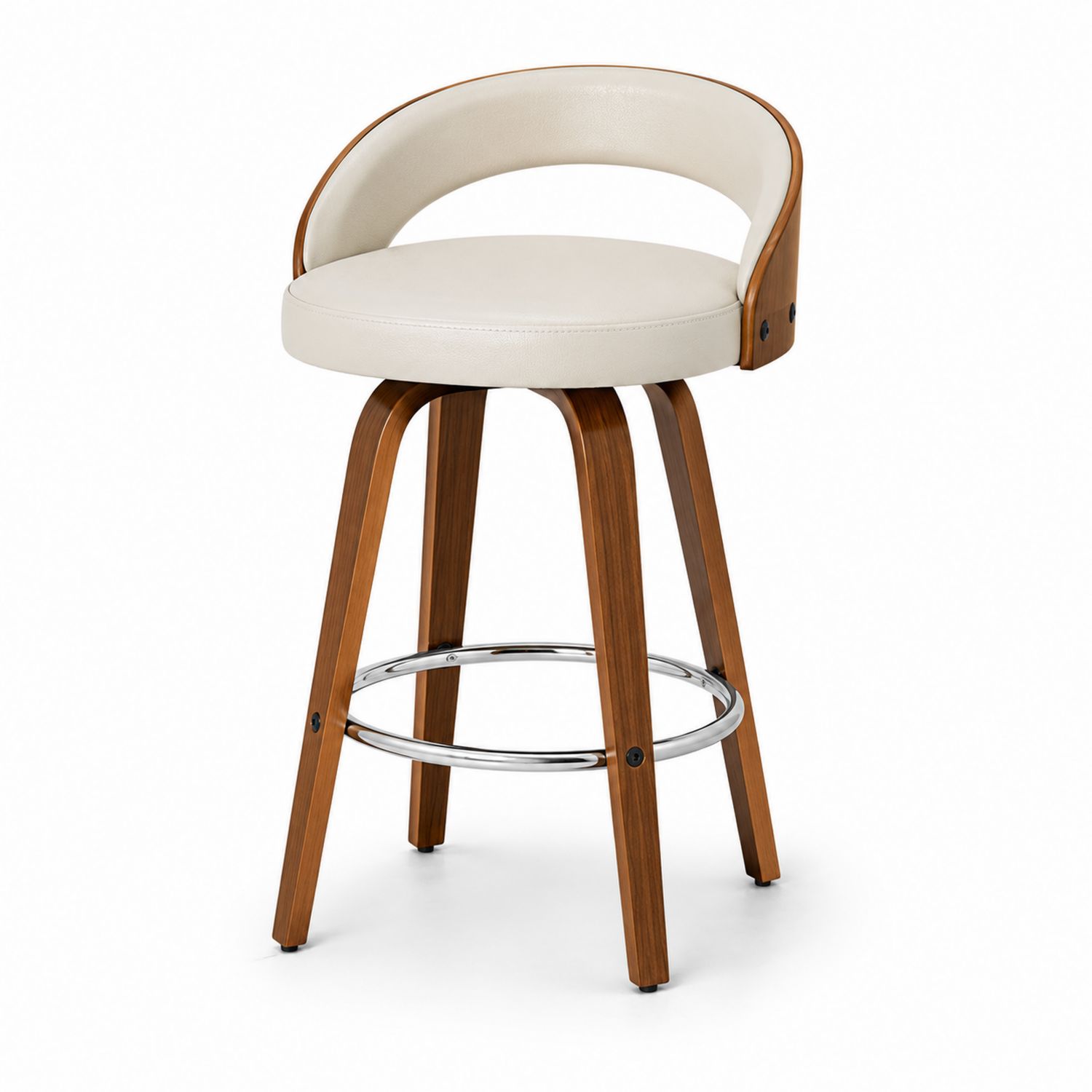 Tabouret de bar pivotant en bois et similicuir Blanc