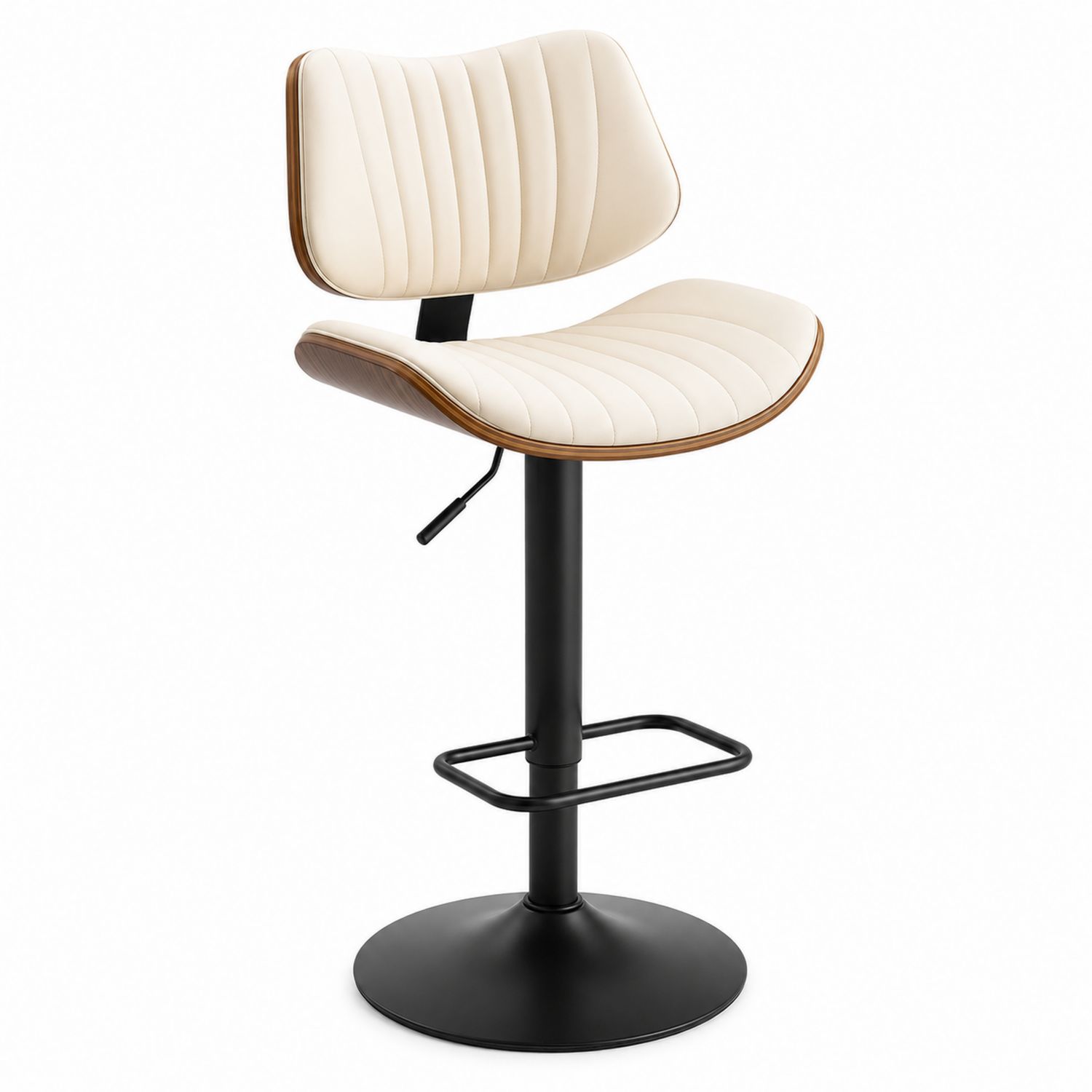 Tabouret de bar pivotant en cuir synthétique Crème avec base en acier noir