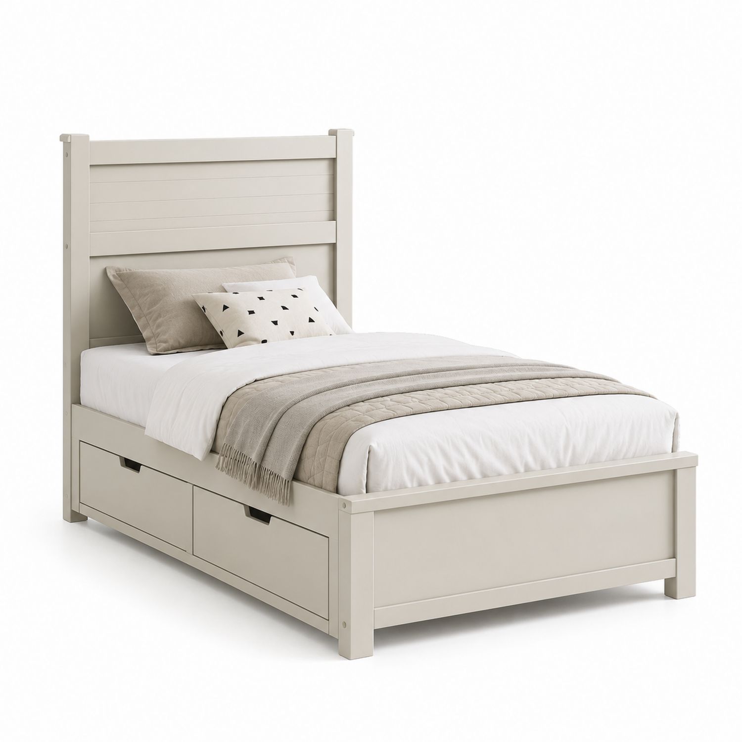 Lit simple en bois avec rangement 90x200 cm Beige