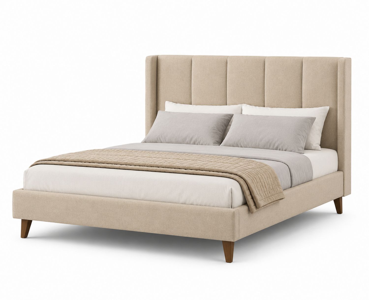 Lit double en tissu avec tête de lit rembourrée