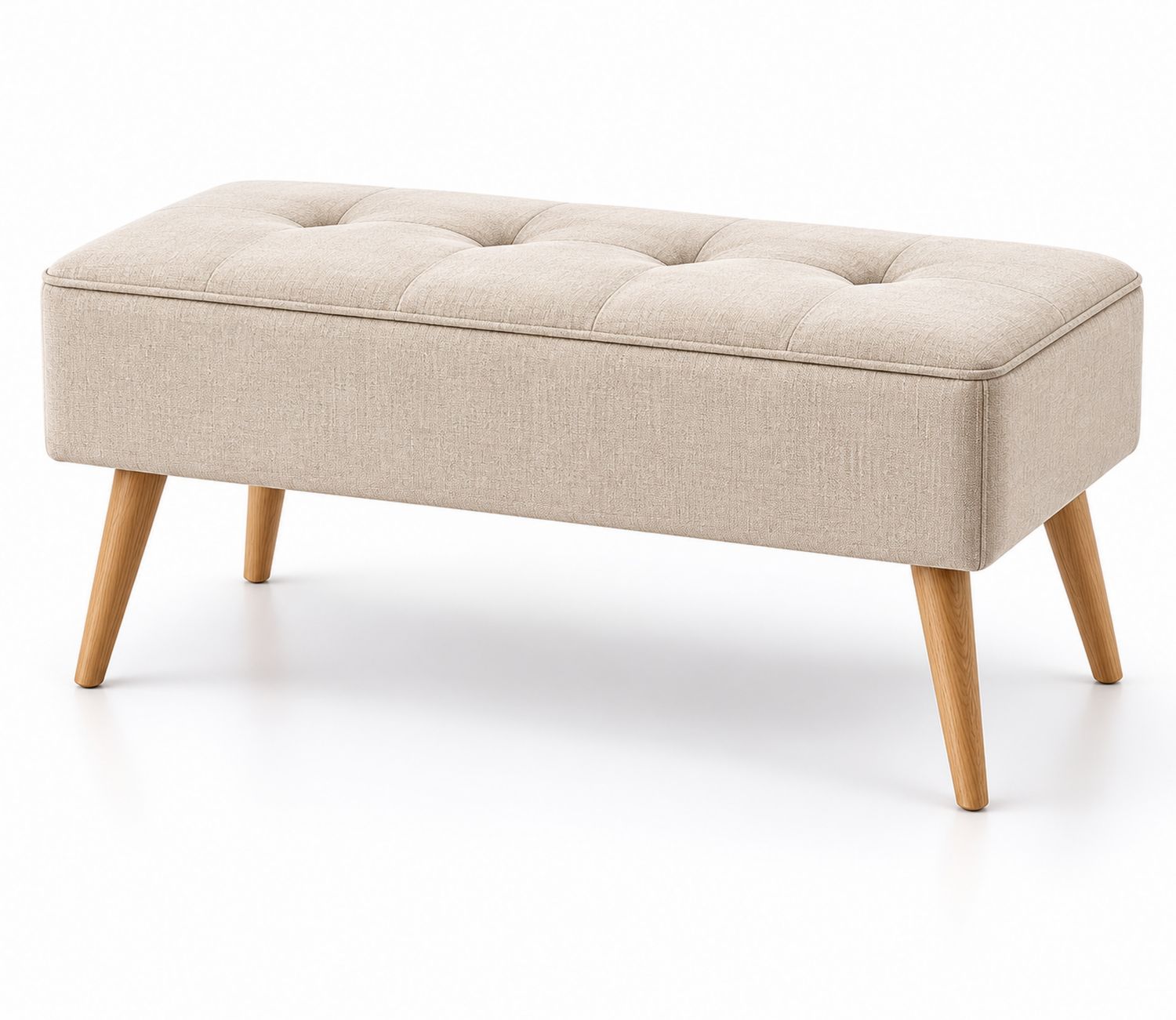 Banc rectangulaire en tissu et bois Beige 120x40x45 cm