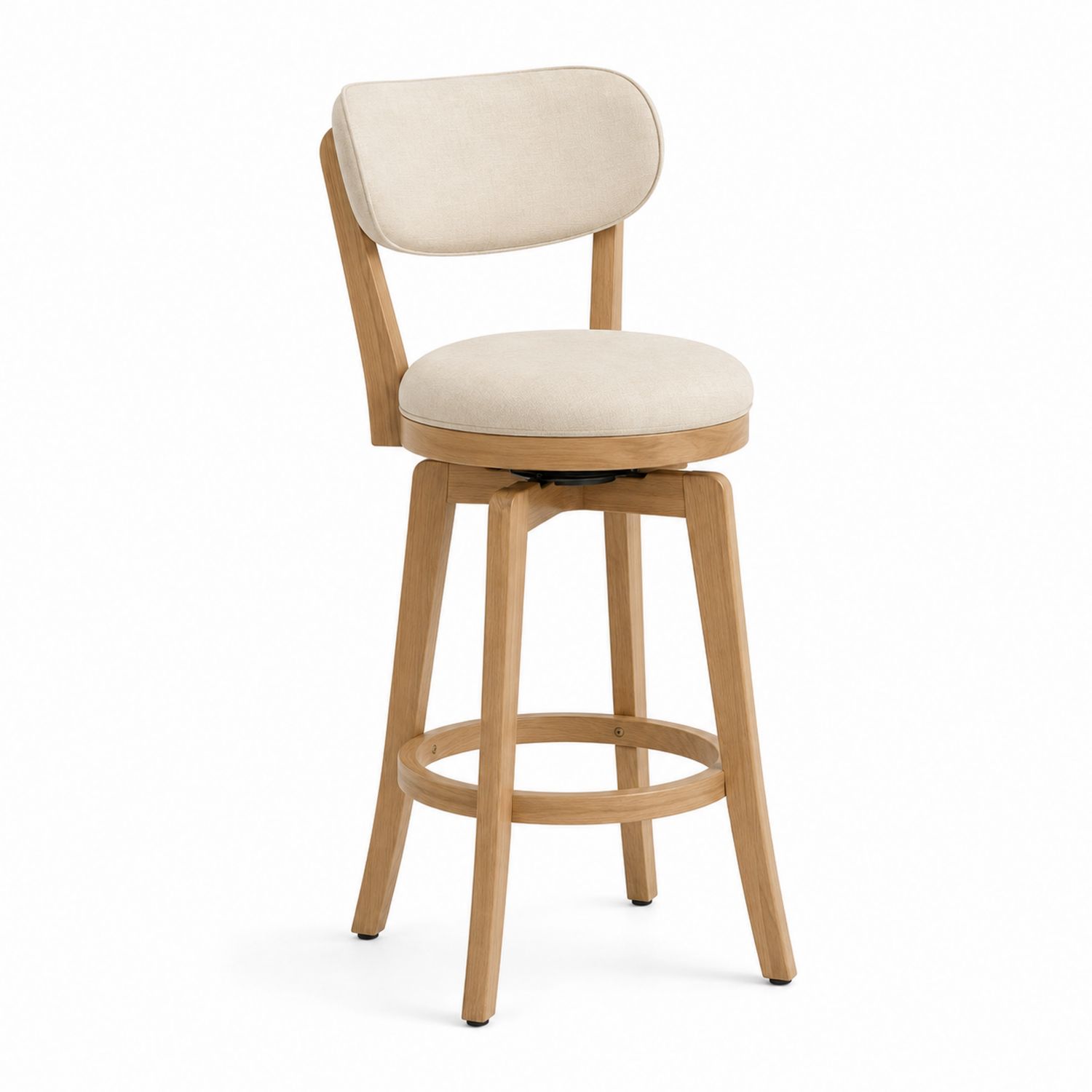 Tabouret pivotant en bois de chêne et tissu beige