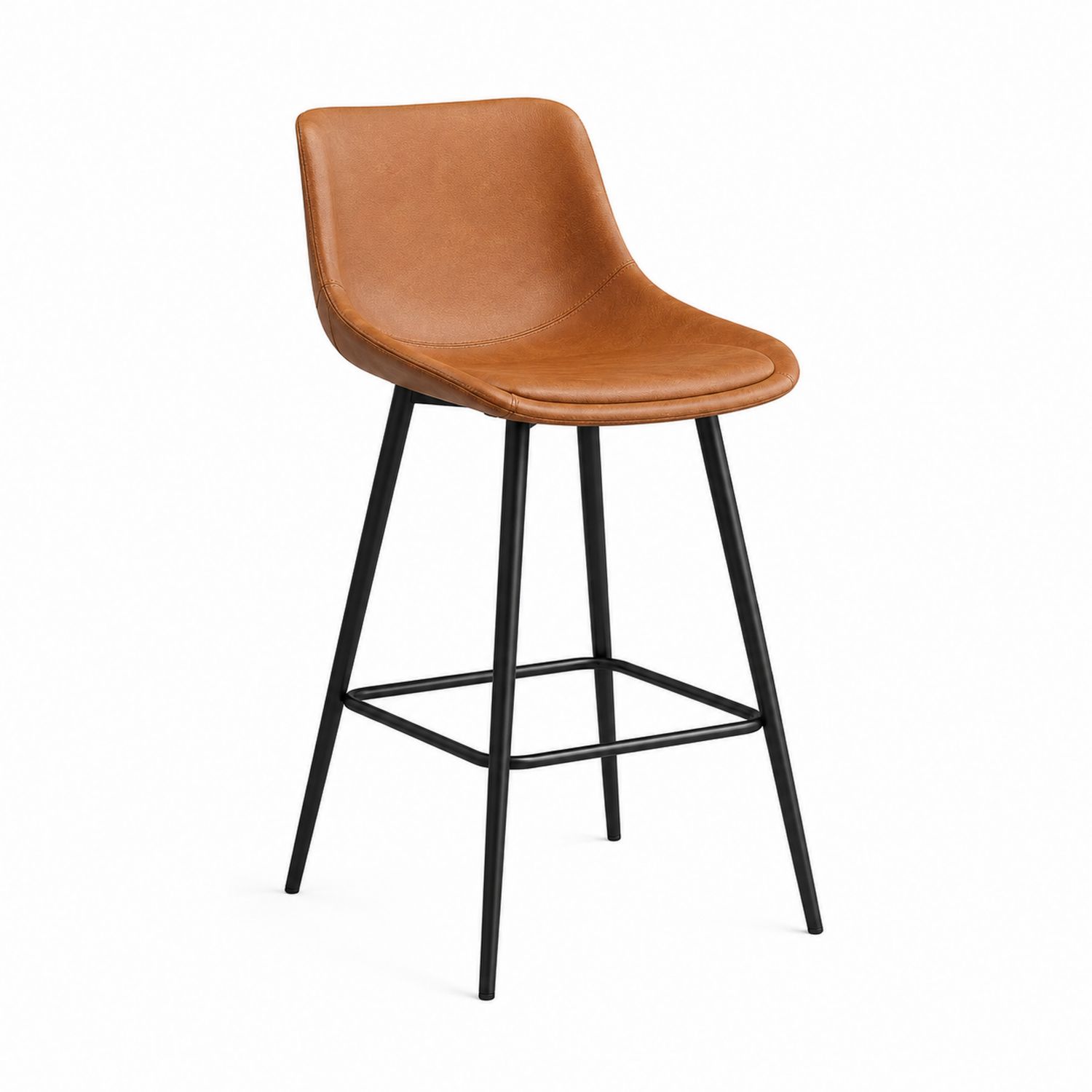 Tabouret de bar en cuir avec structure en métal, Marron