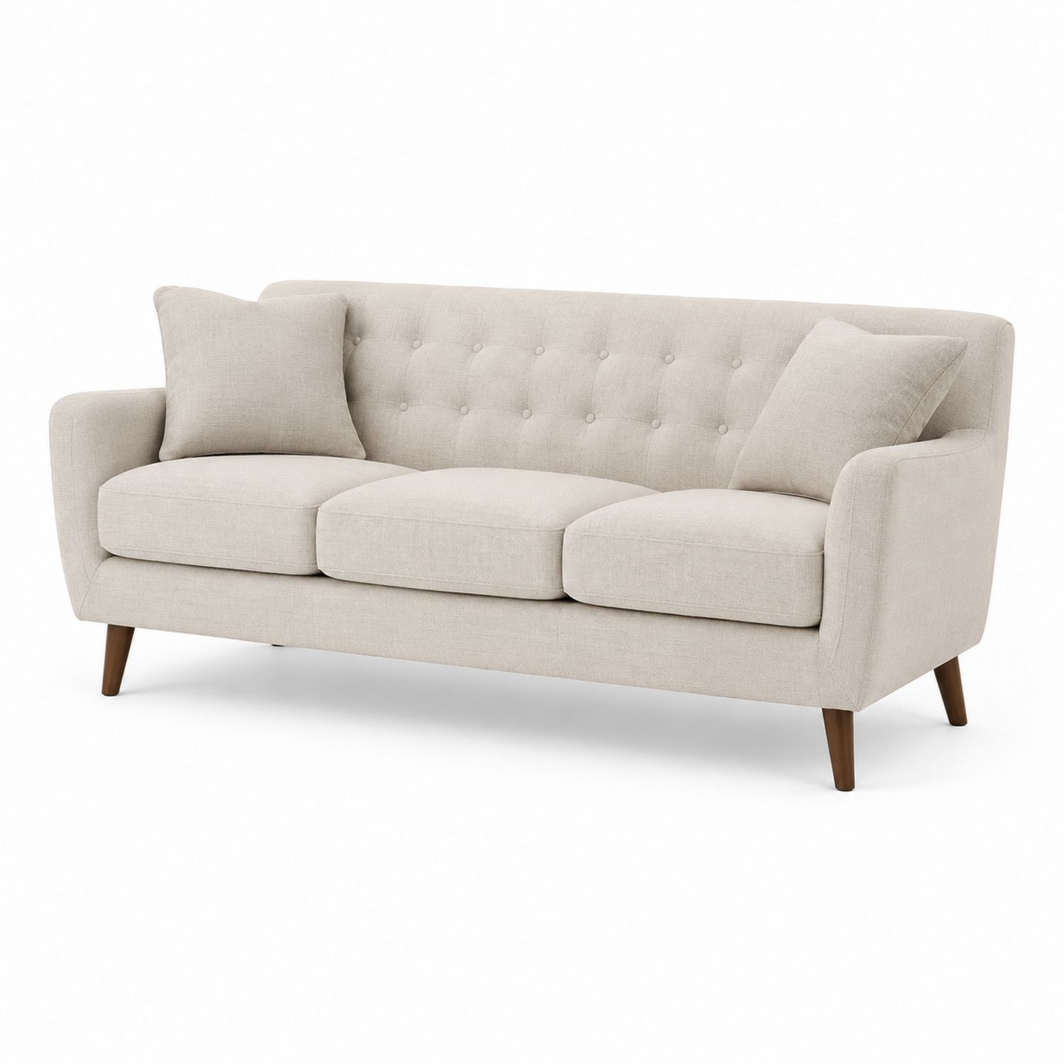 Canapé 3 places en tissu beige avec pieds en bois