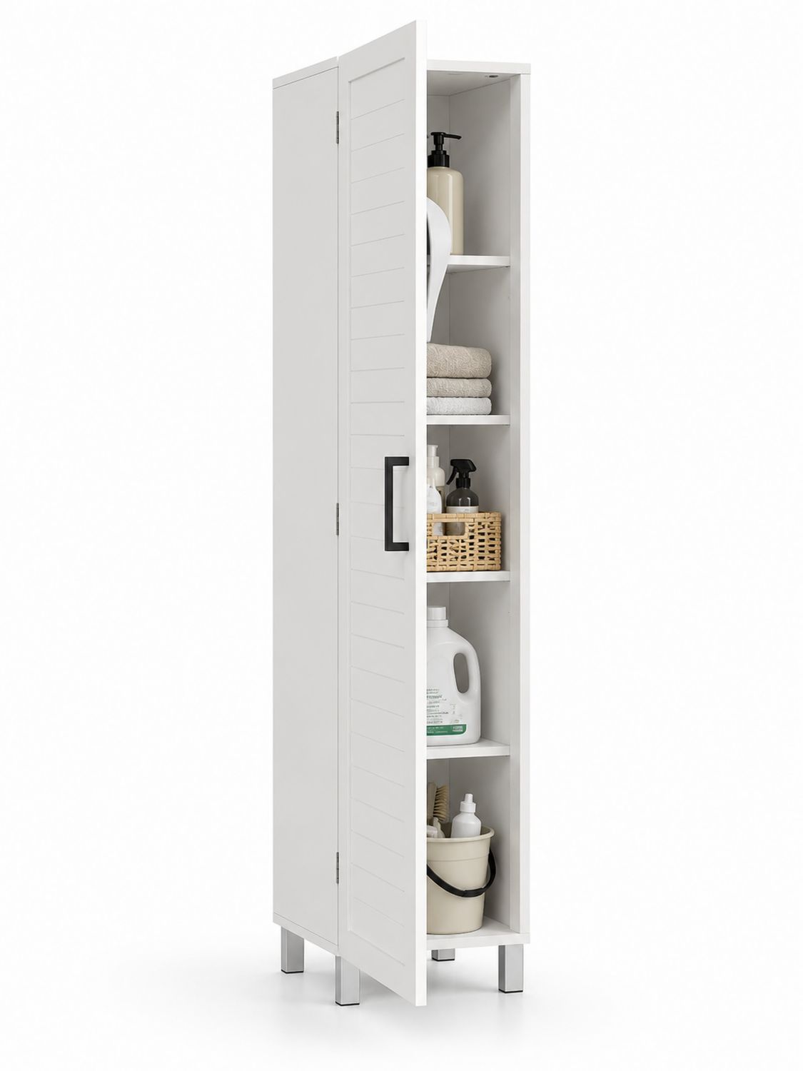Armoire de rangement haute en bois et métal Blanc