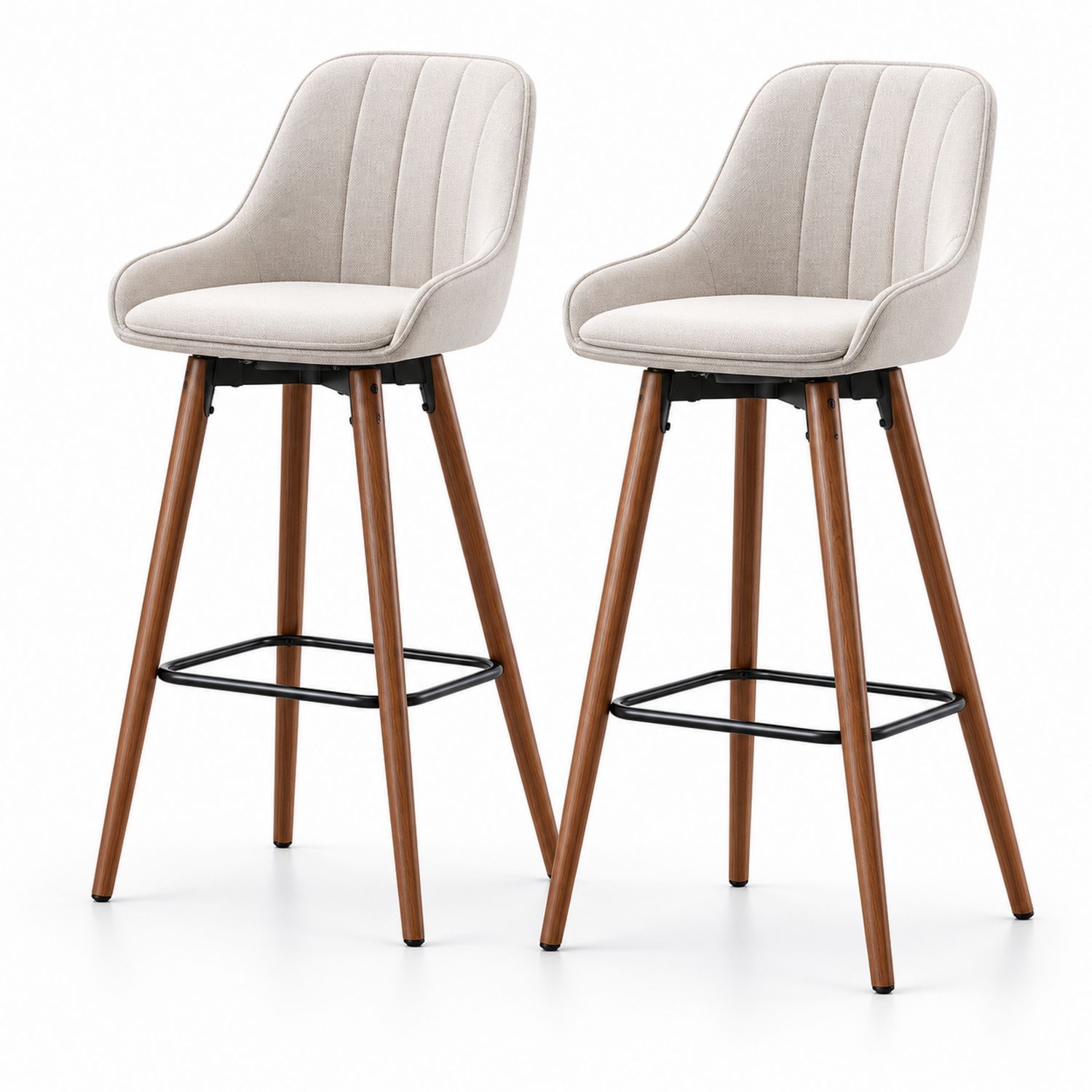 Lot de 2 tabourets de bar en tissu beige avec pieds en bois
