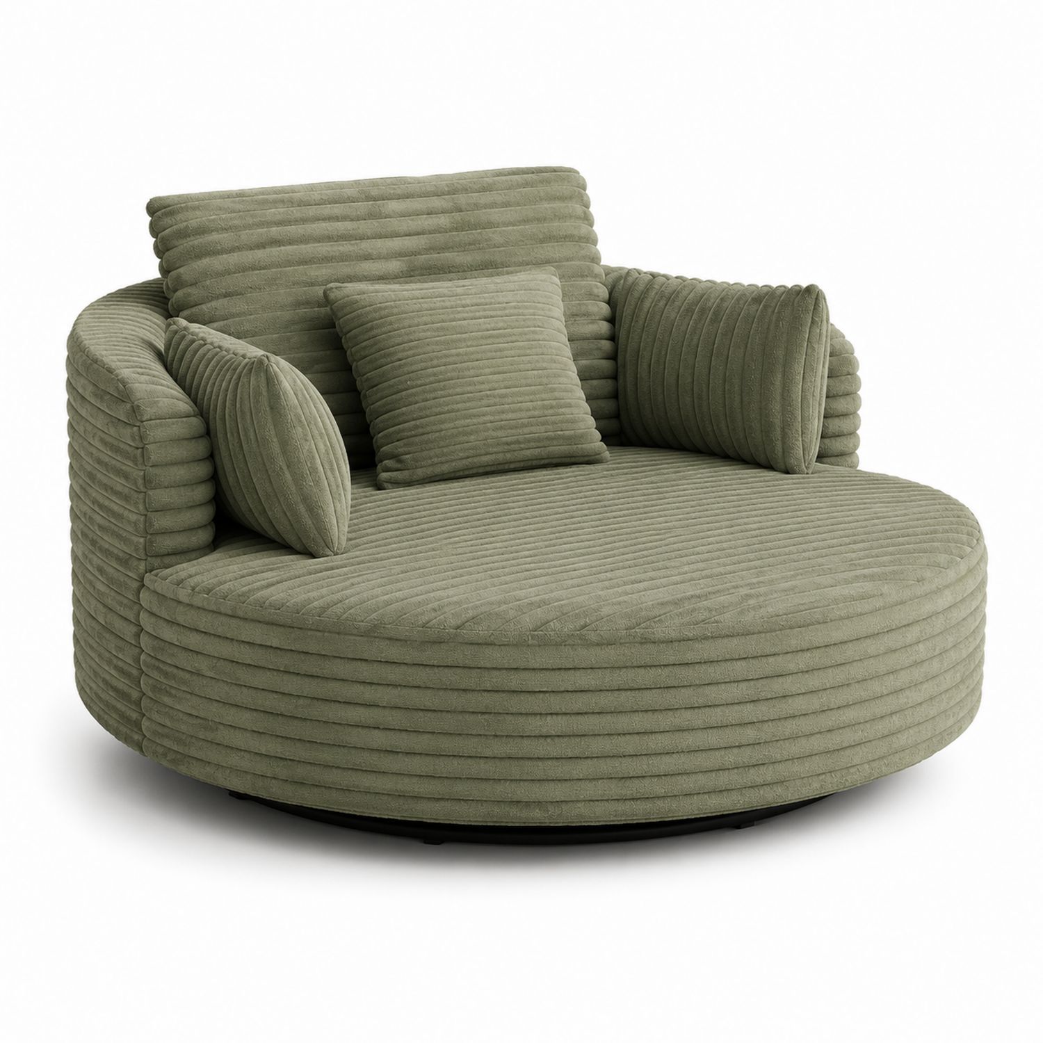 Fauteuil rond pivotant en velours côtelé Olive
