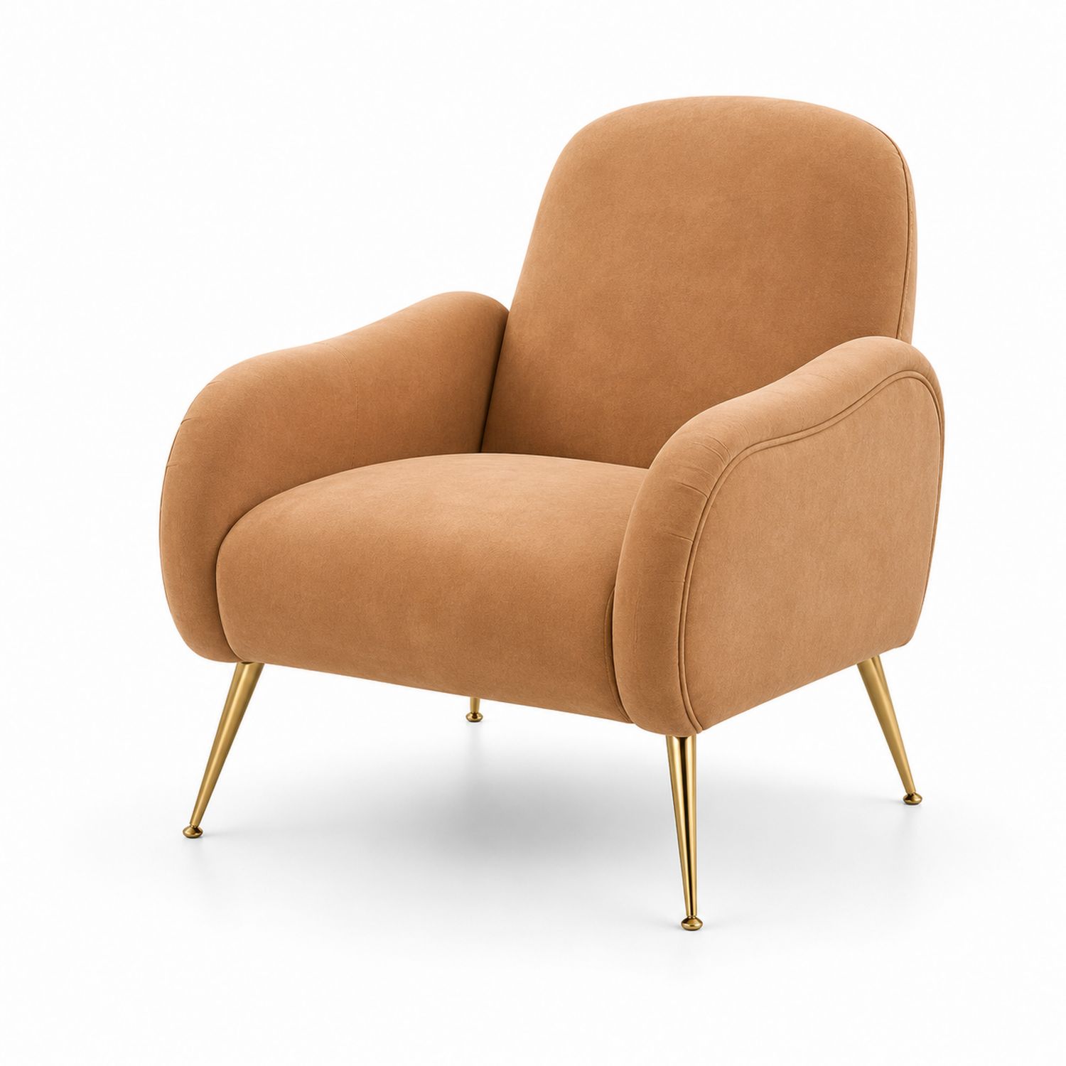 Fauteuil en tissu microfibre Marron avec pieds en métal Doré
