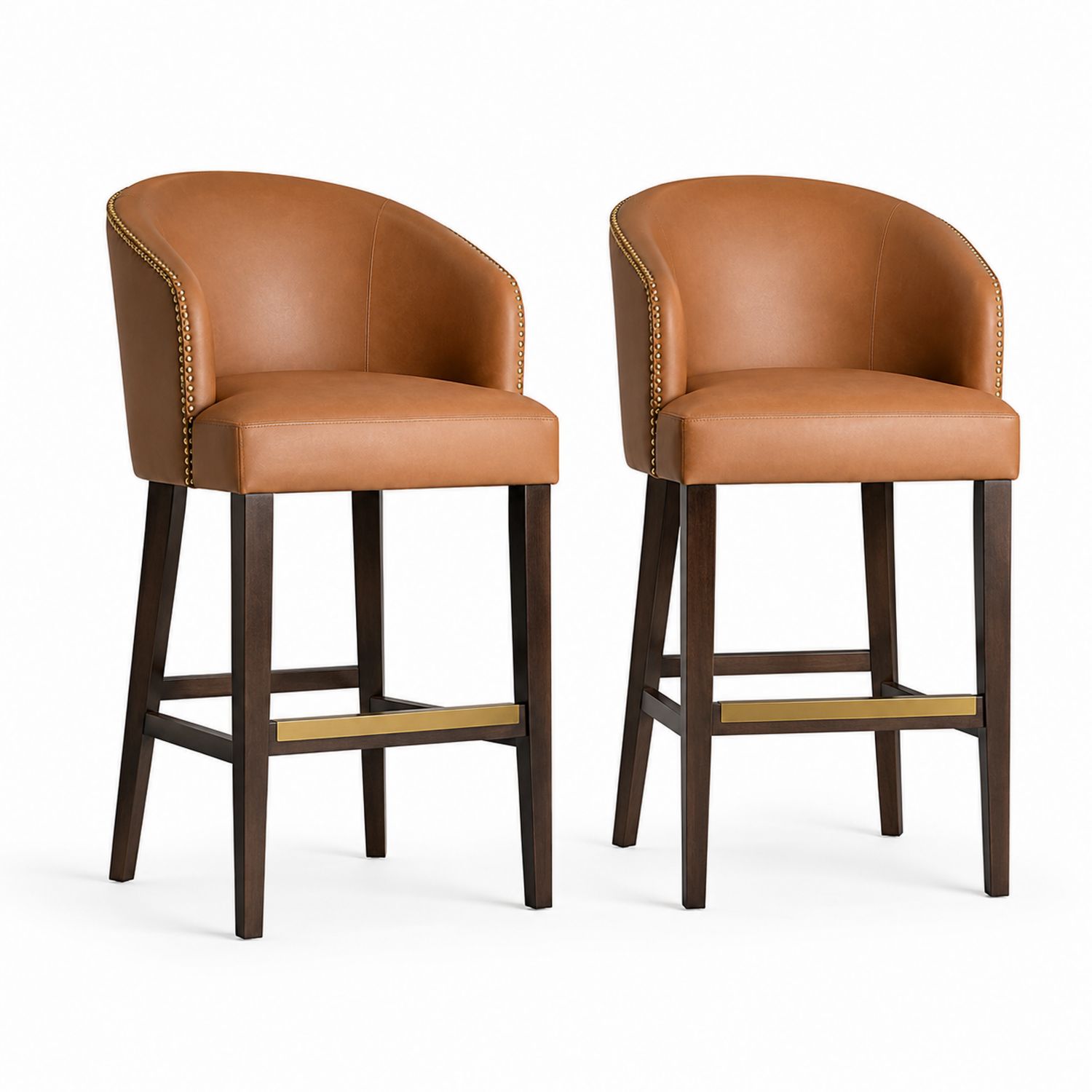 Tabourets de Bar en Cuir et Bois Foncé, Lot de 2