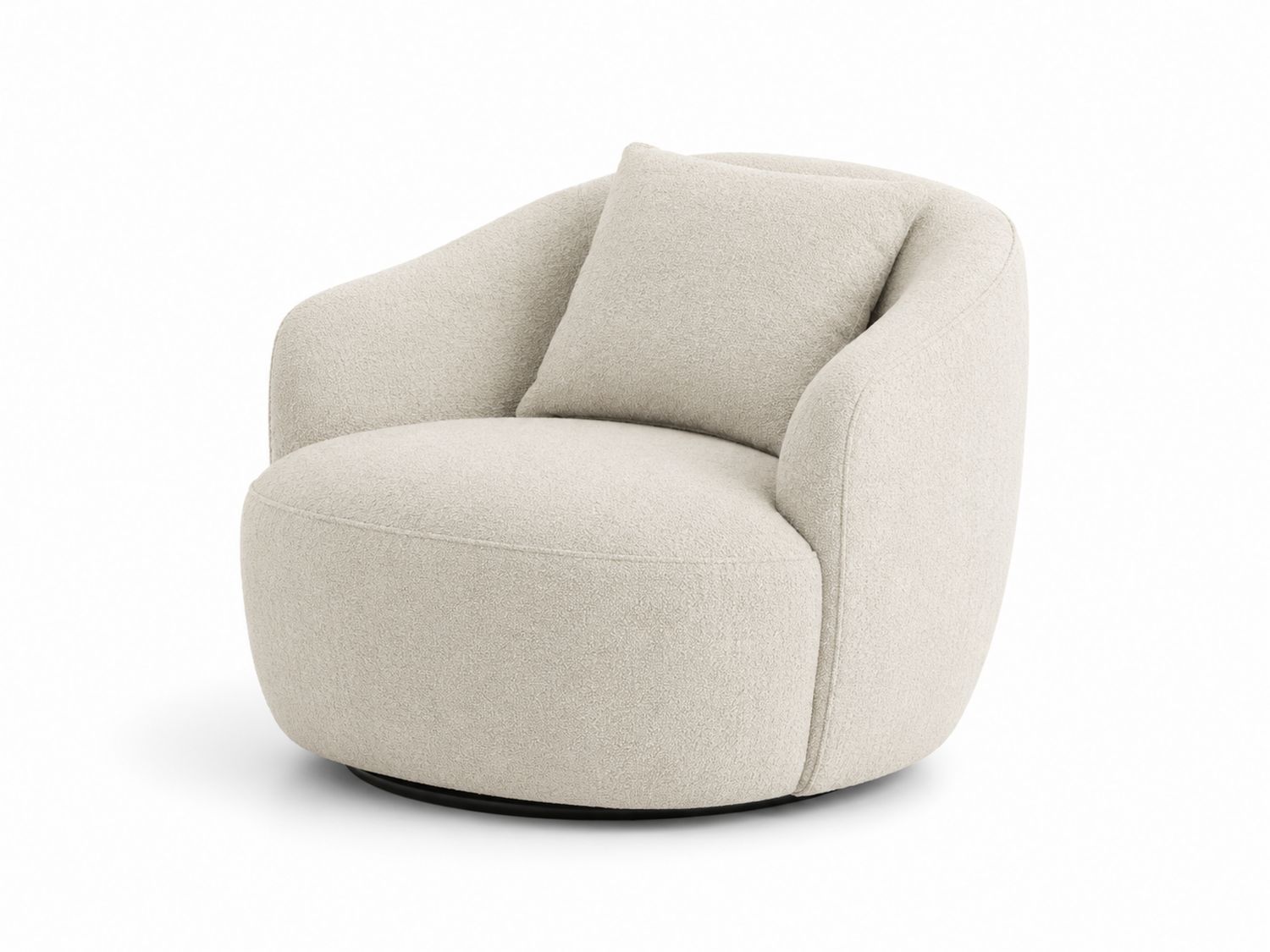 Fauteuil rond pivotant en tissu bouclé Écru