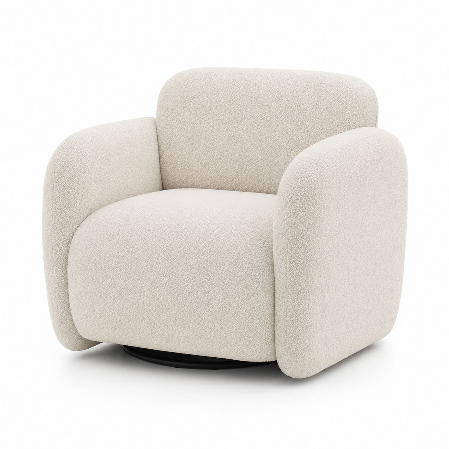 Fauteuil pivotant en tissu bouclette crème