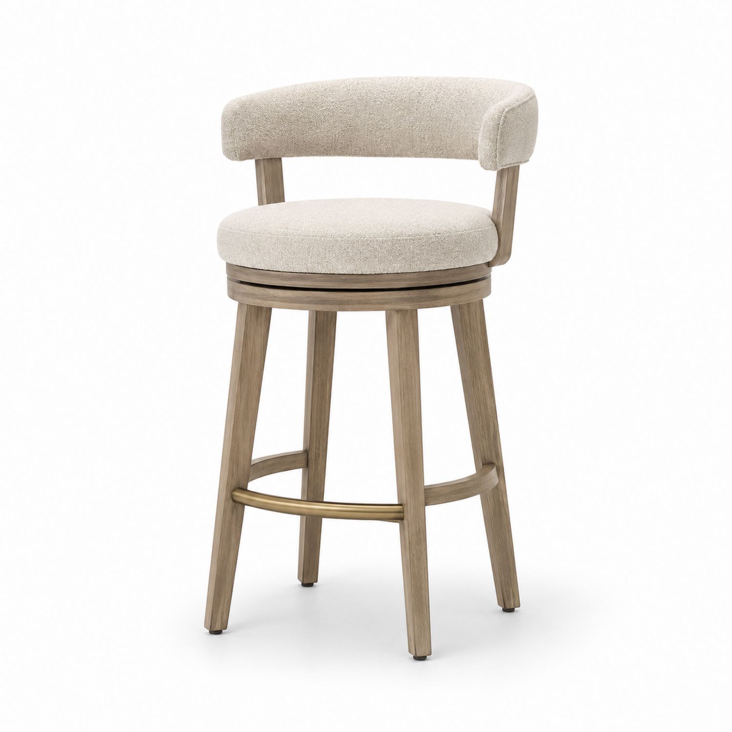 Tabouret de bar en bois et tissu bouclé beige