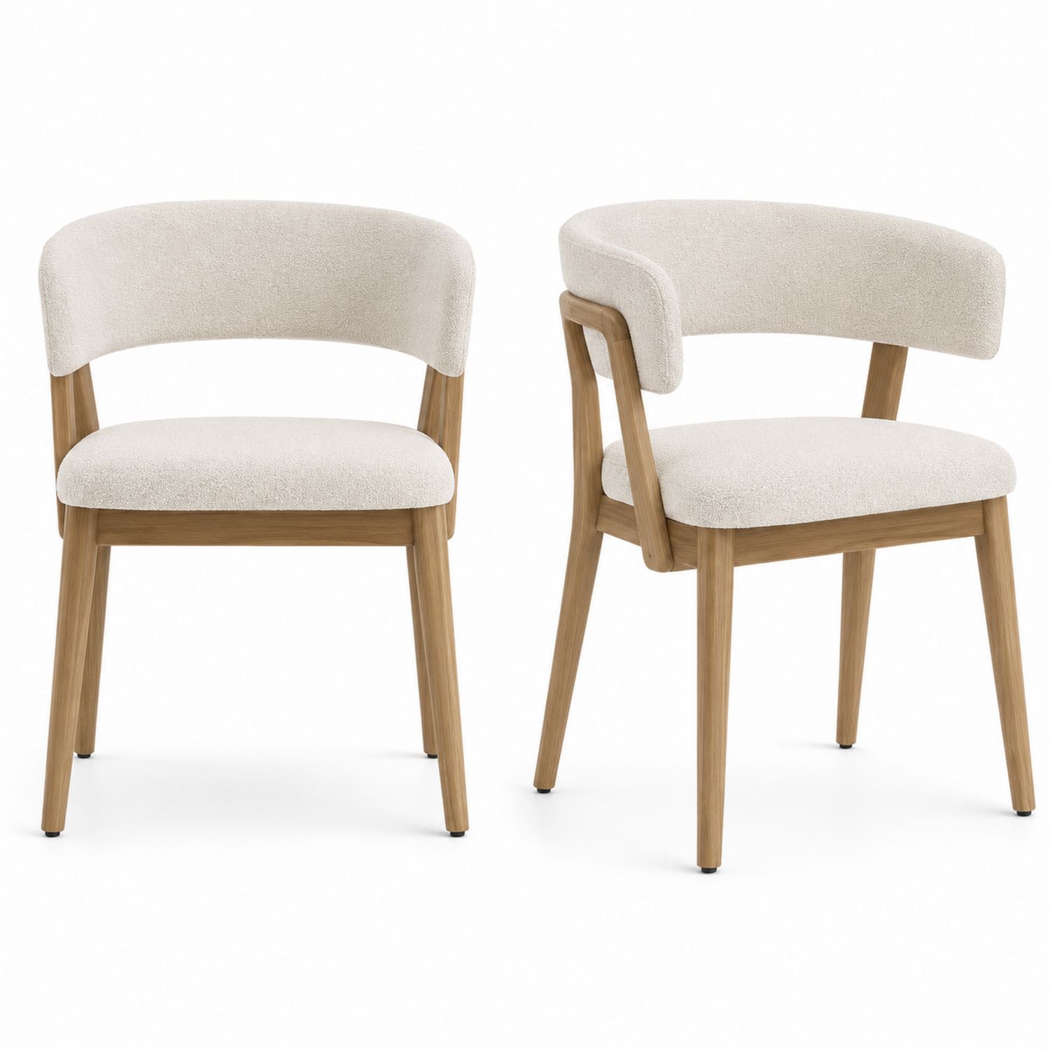 Chaises en bois et tissu bouclé Beige