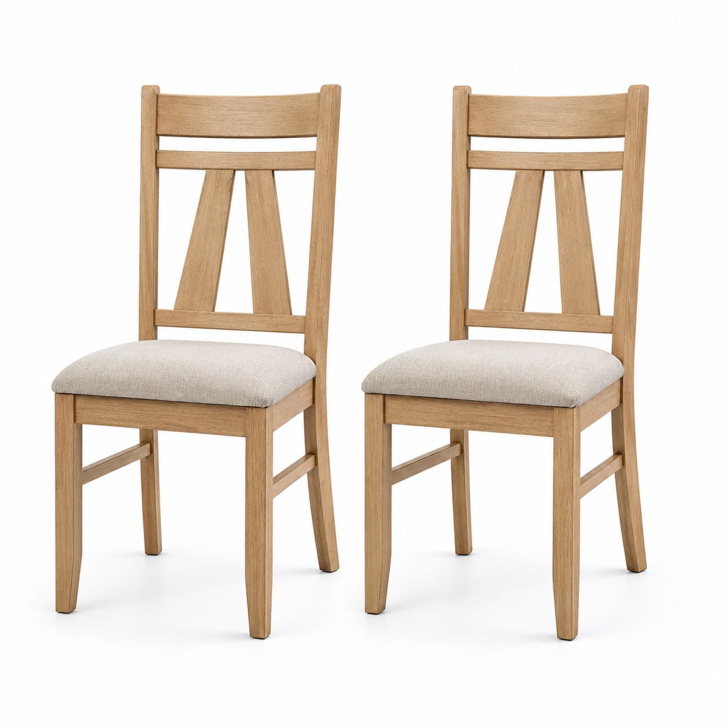 Lot de 2 chaises en bois et tissu beige