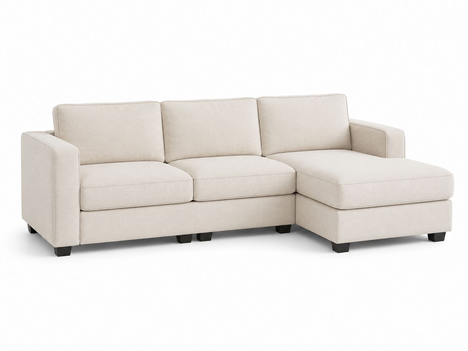 Canapé en tissu Beige trois places avec méridienne réversible