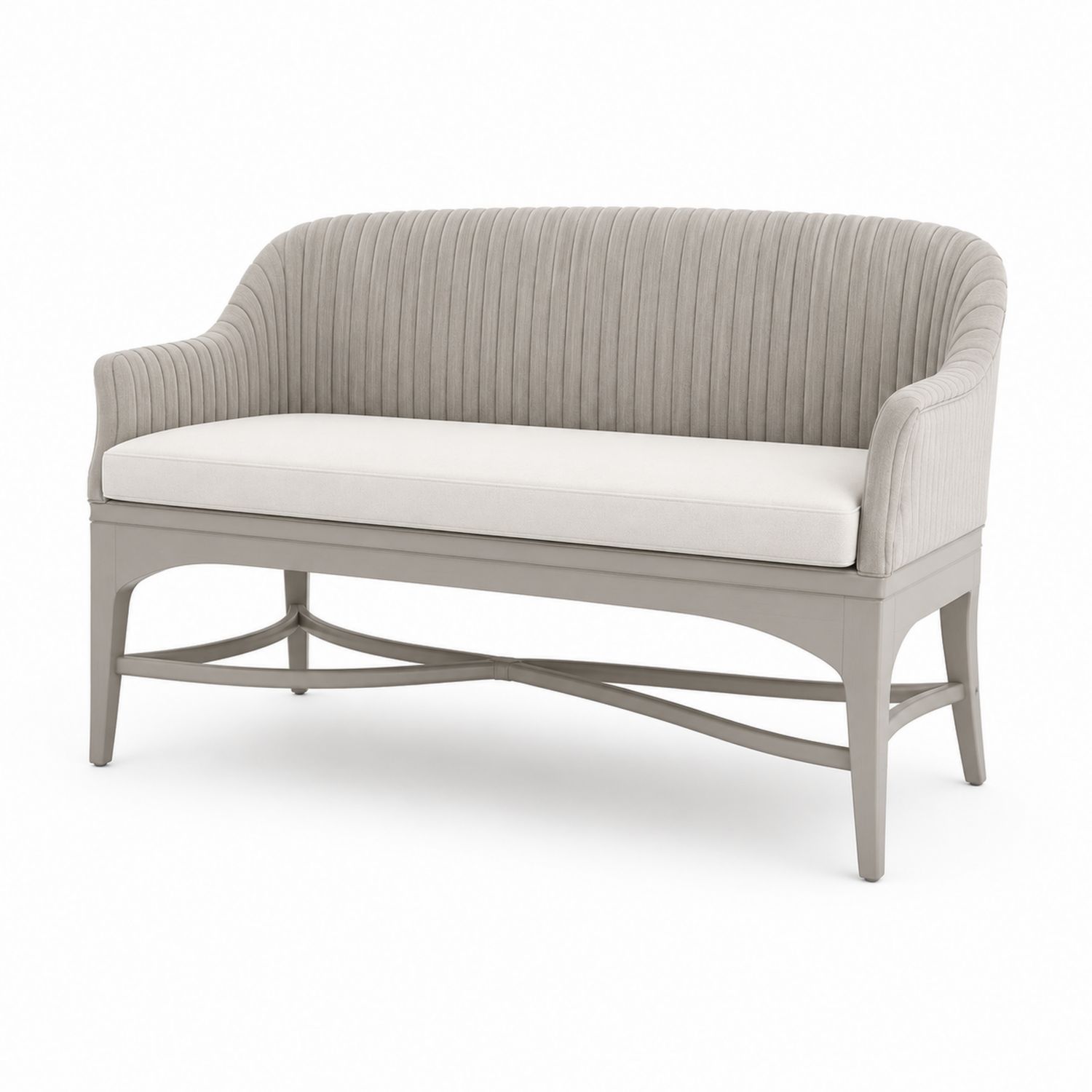 Banc de salon en bois avec dossier rayé en tissu