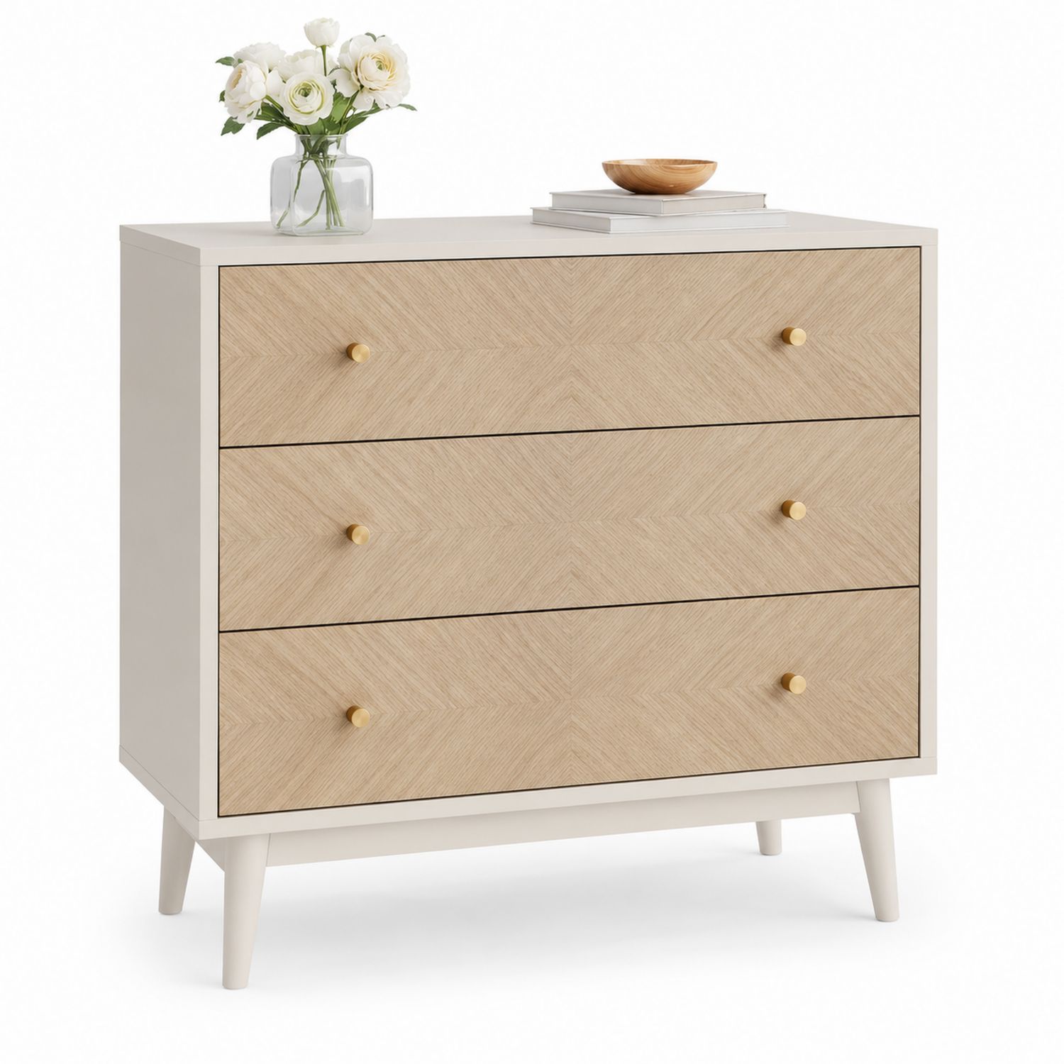 Commode en Bois à Trois Tiroirs Beige