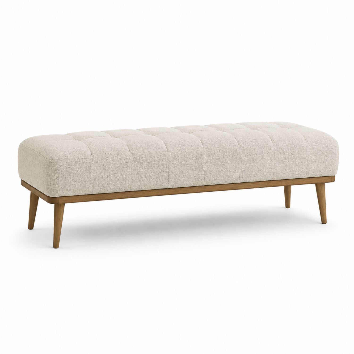Banc rectangulaire en tissu et bois 140x40x45 cm Beige