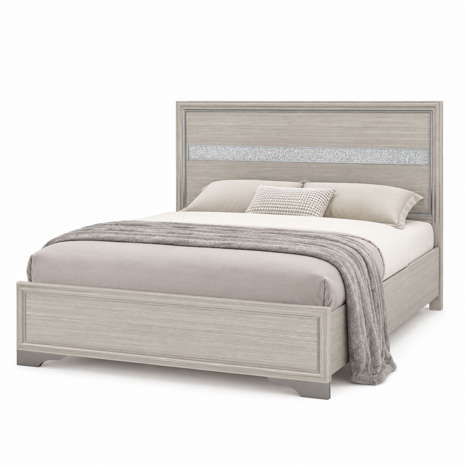 Lit double en bois gris 160x200 cm