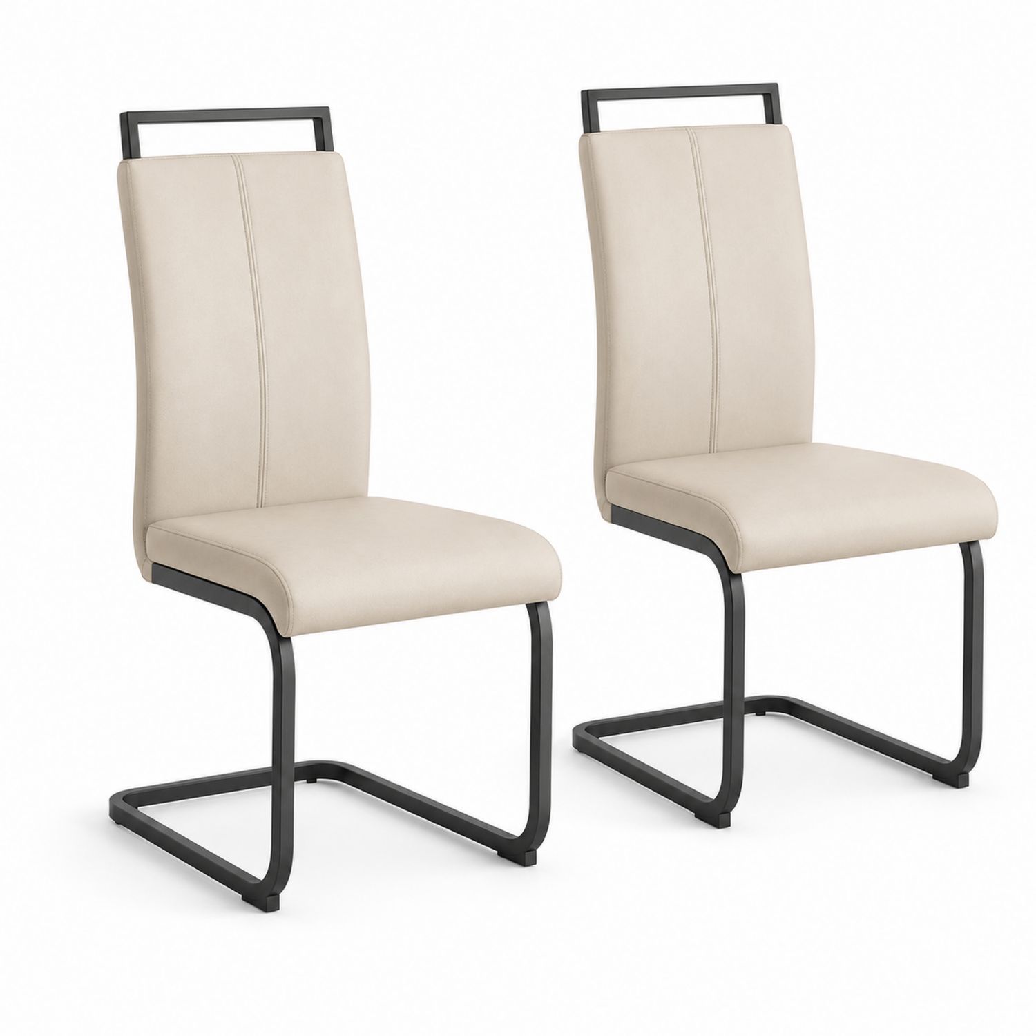 Lot de 2 chaises en simili cuir Beige avec cadre en métal Noir