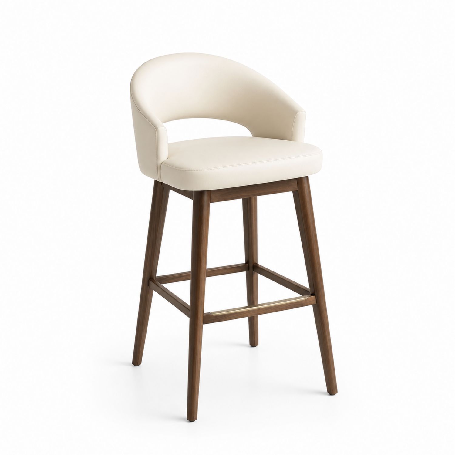 Tabouret de bar en bois avec assise en cuir synthétique crème