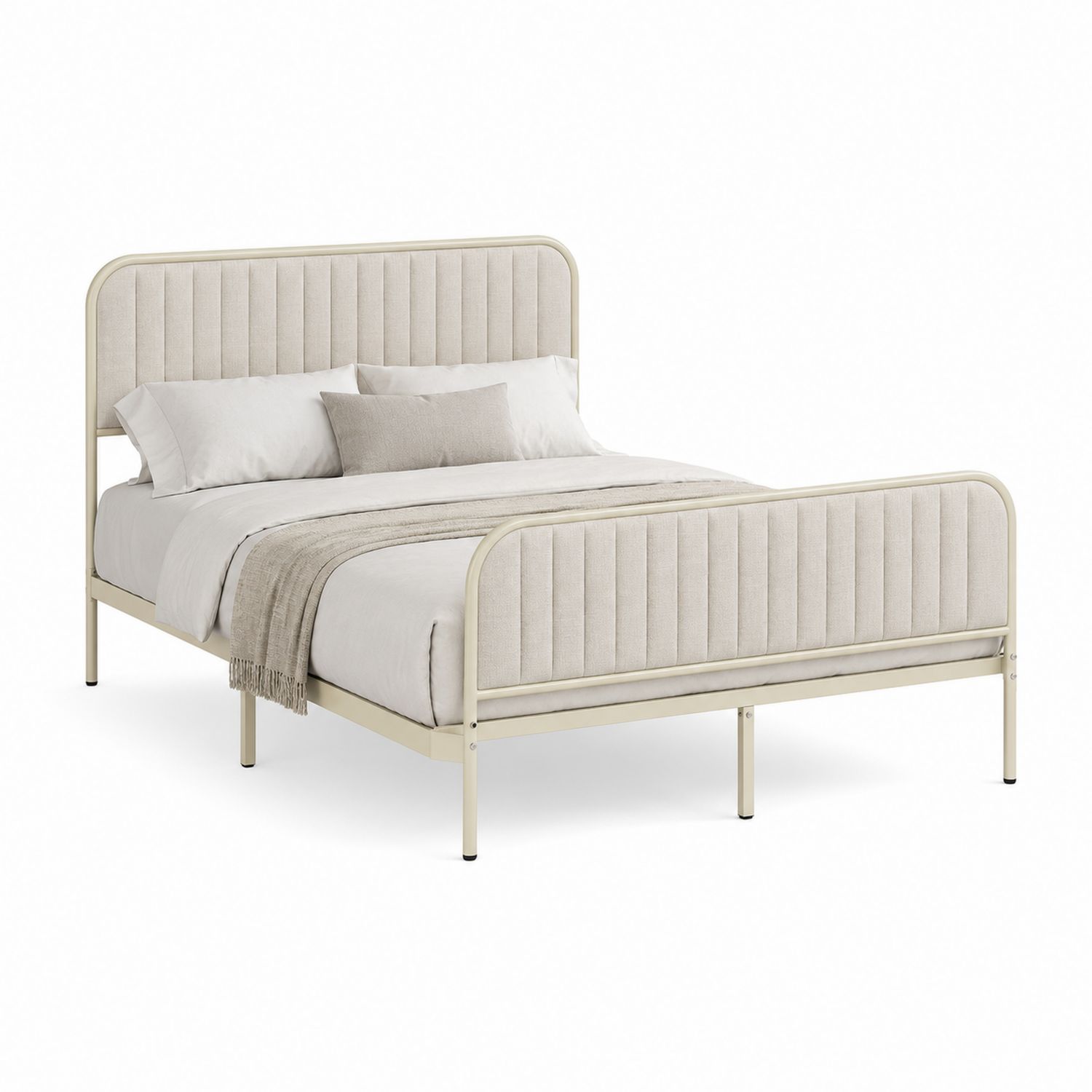 Lit double en métal et tissu 140x200 cm Beige