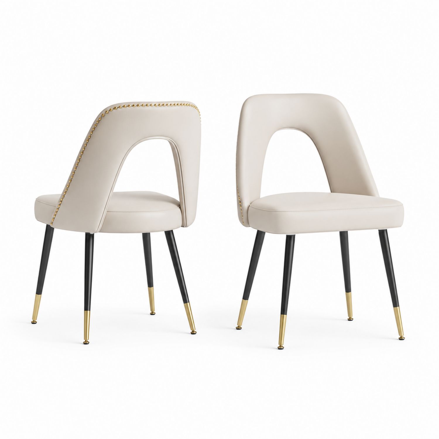 Lot de 2 chaises en cuir synthétique Beige avec pieds en métal Noir et Doré
