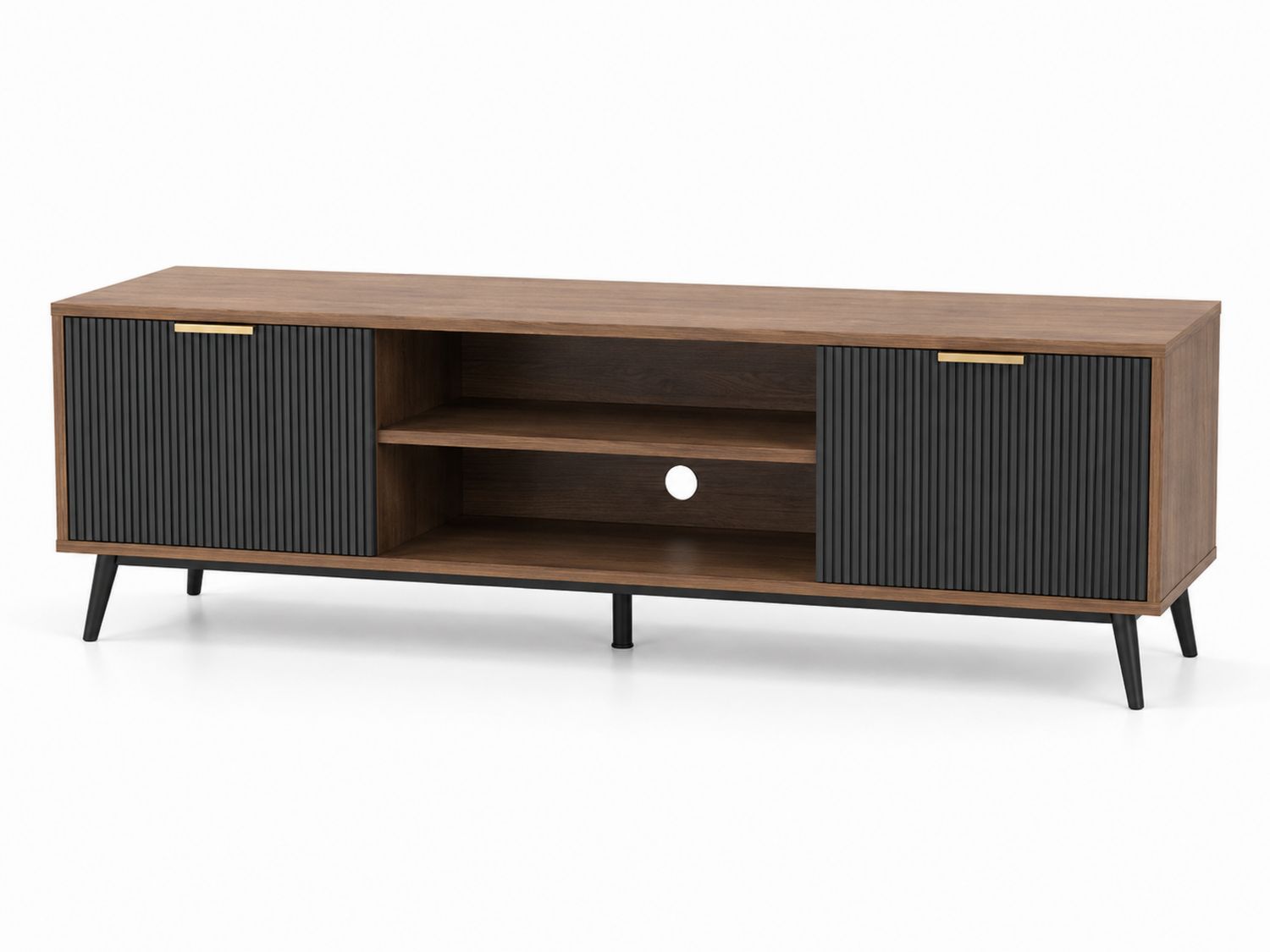 Meuble TV en bois avec portes en MDF rainuré 150x40x50 cm