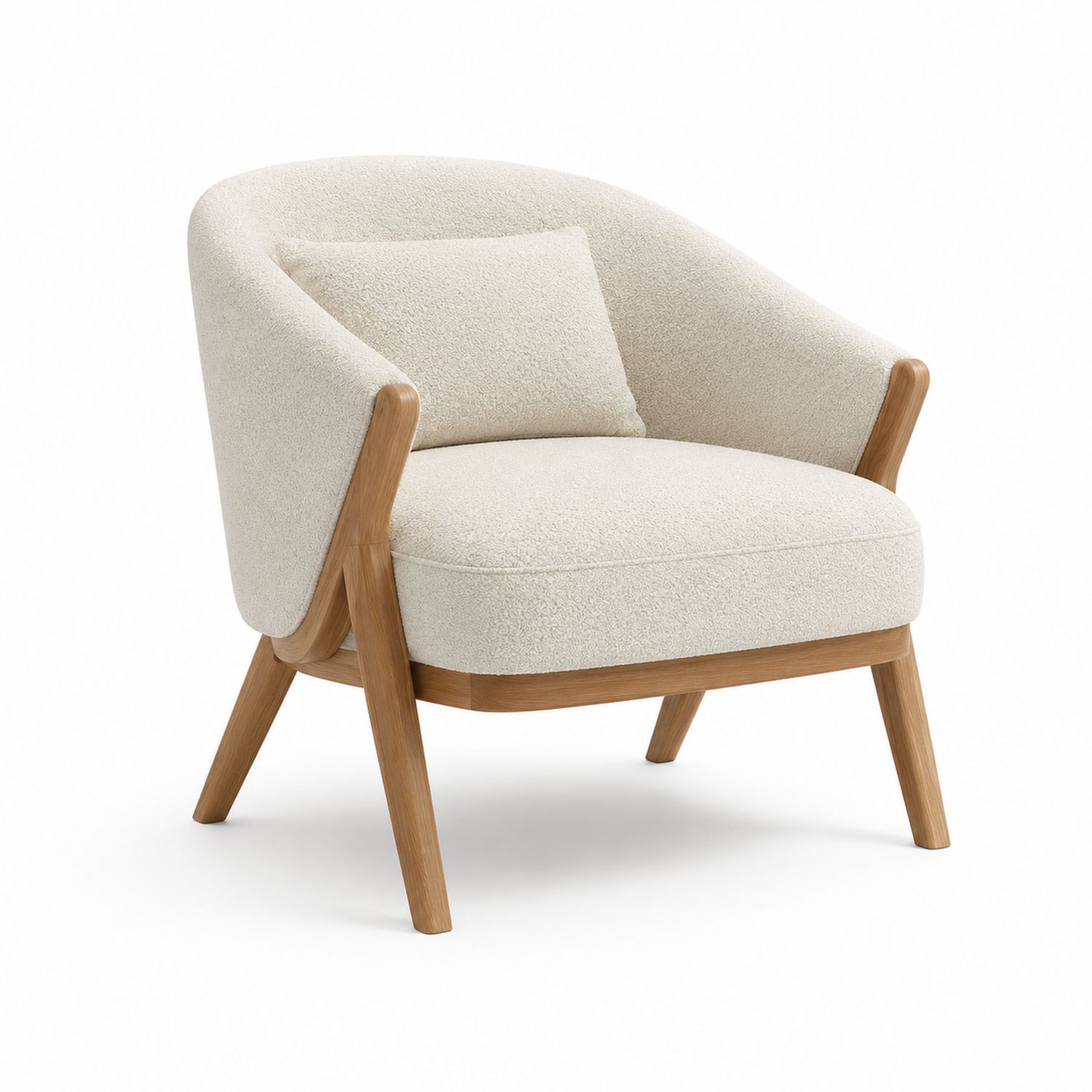 Fauteuil en tissu bouclé crème avec cadre en bois