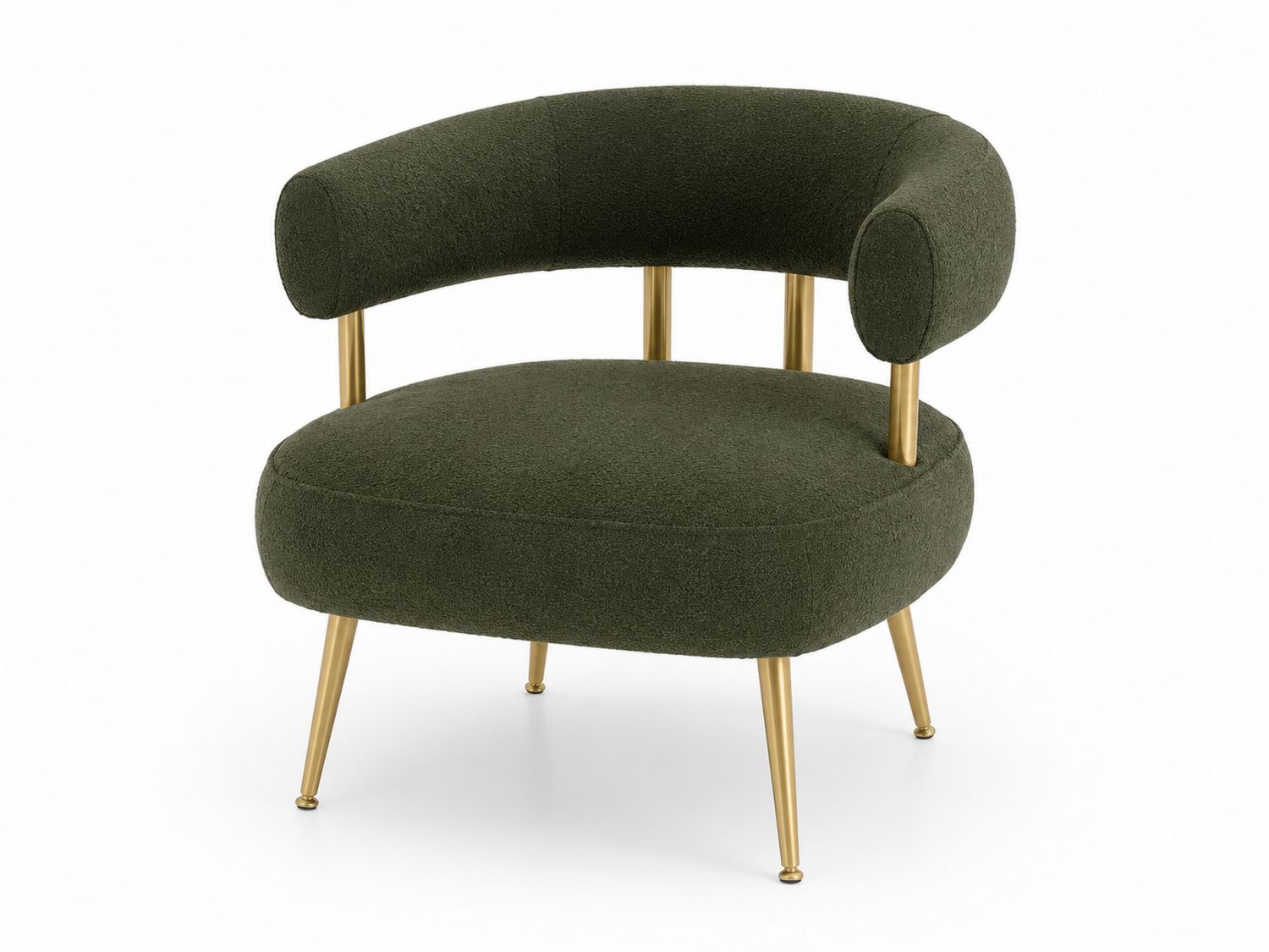 Fauteuil en tissu bouclé vert avec pieds en métal doré